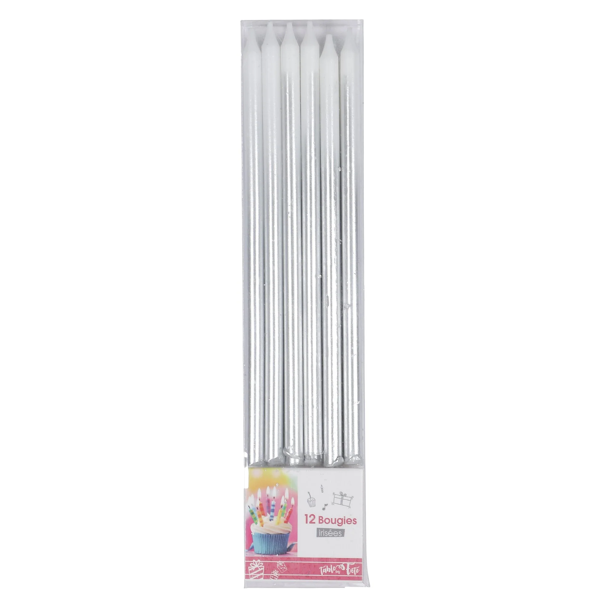 12 bougies irisées or/argent  - Argent