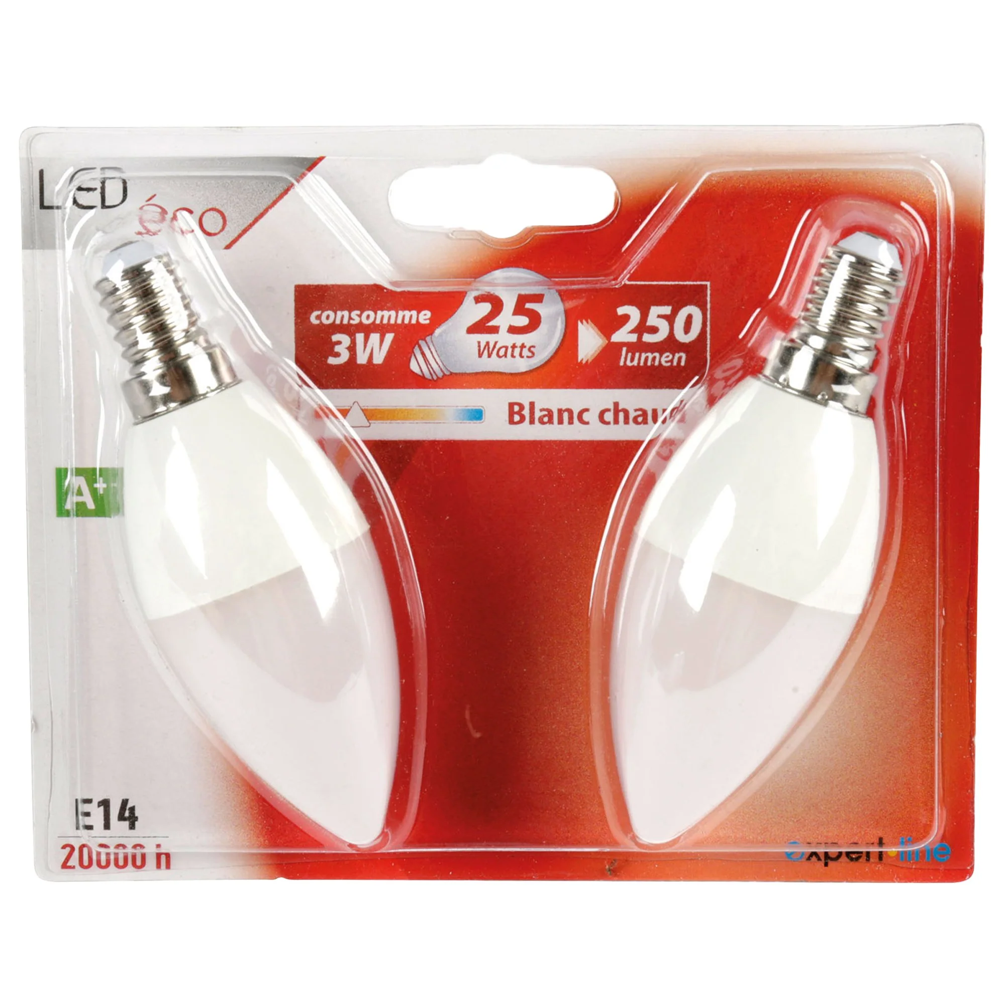 2 ampoules led blanches C37 3W E14
