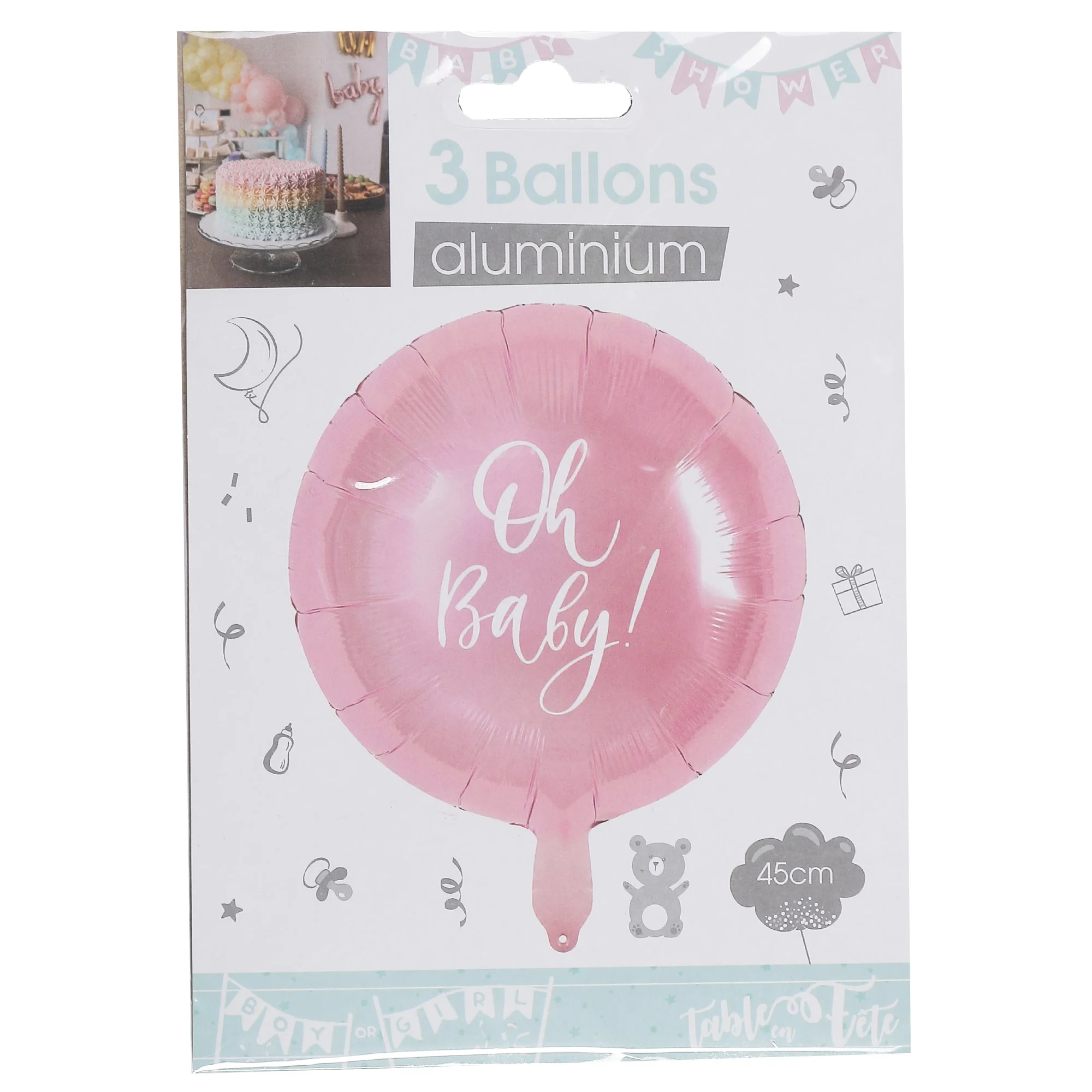 3 ballons aluminium oh baby 45 cm  - Rose