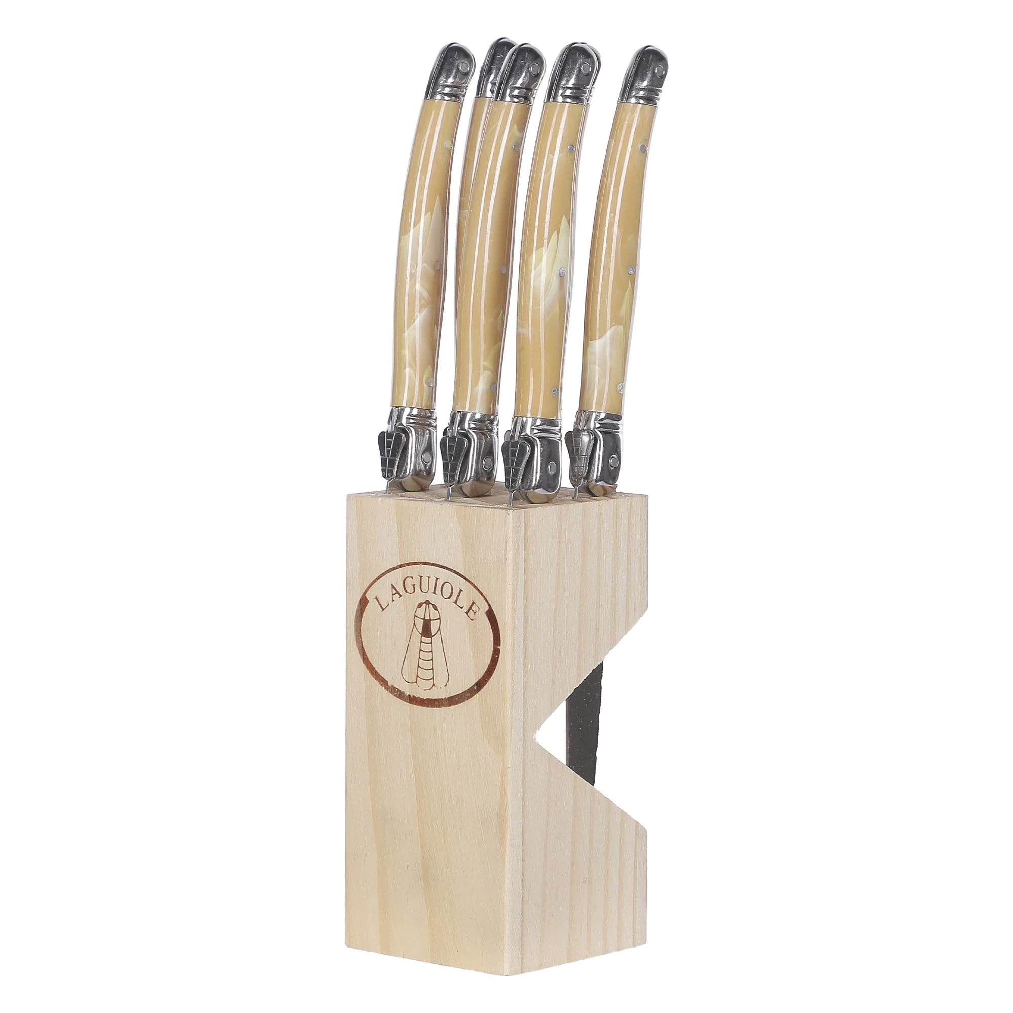 6 couteaux Inox avec manche façon corne et bloc de rangement