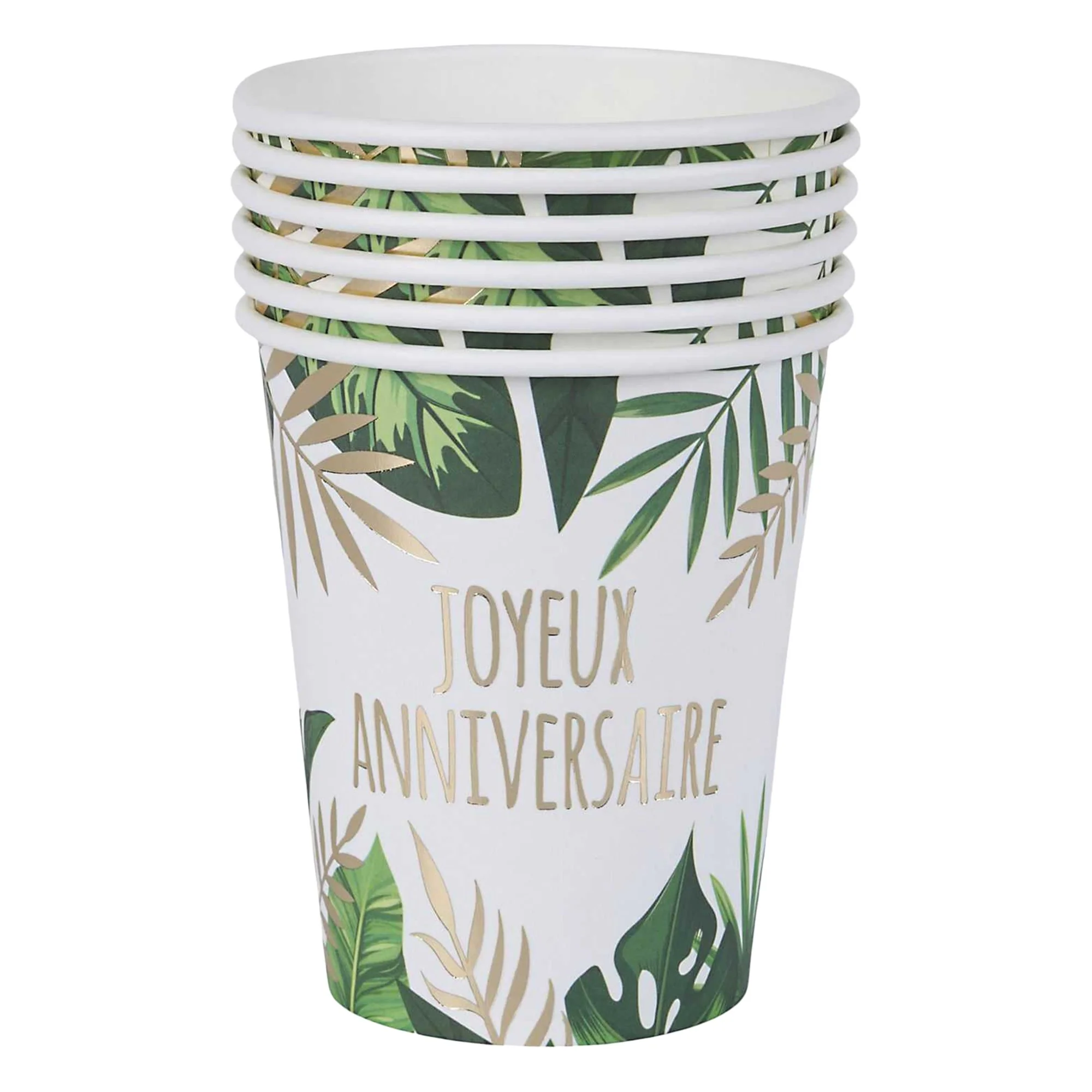 6 gobelets en carton jungle doré