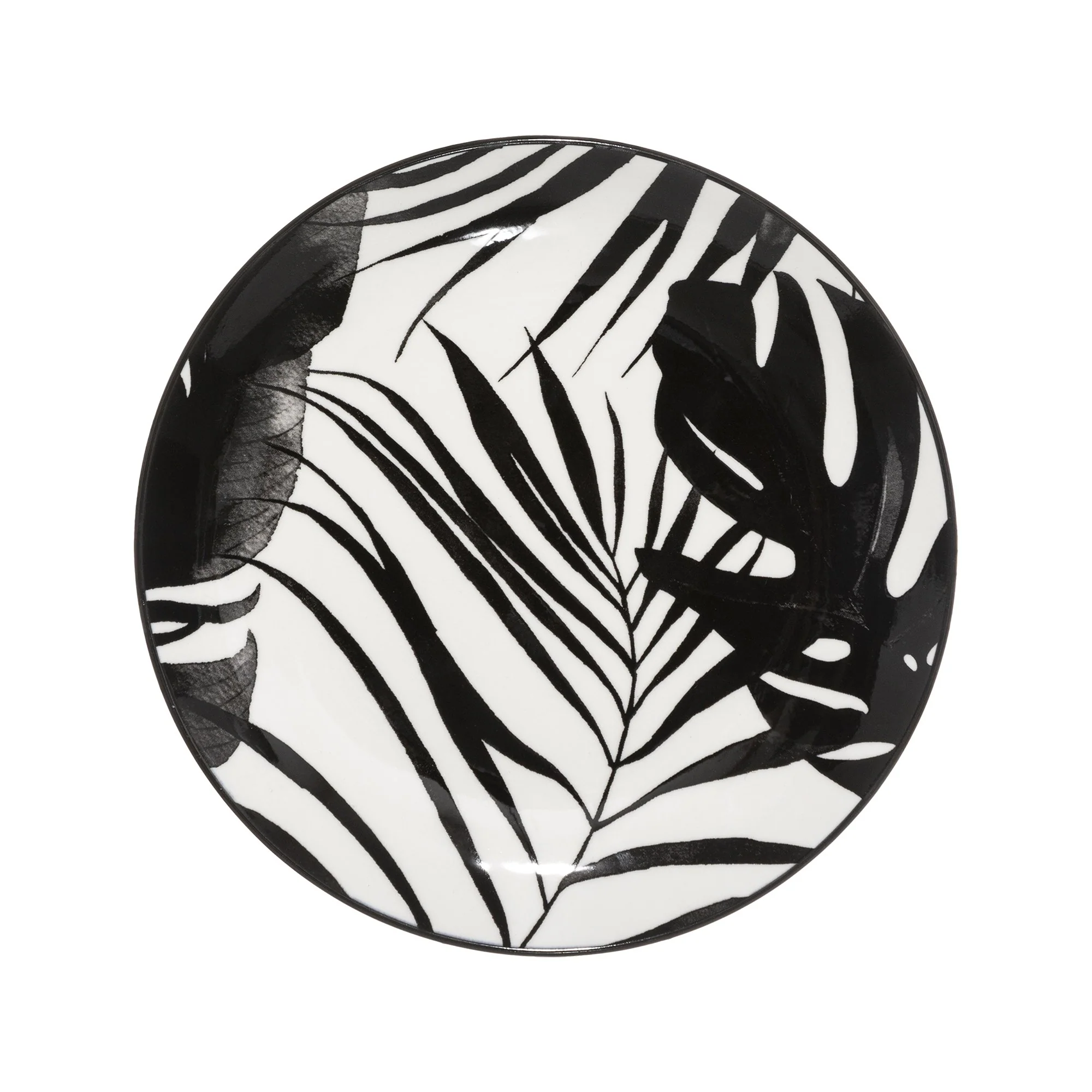 Assiette à dessert en porcelaine imprimé feuilles noires 19cm - Image 2