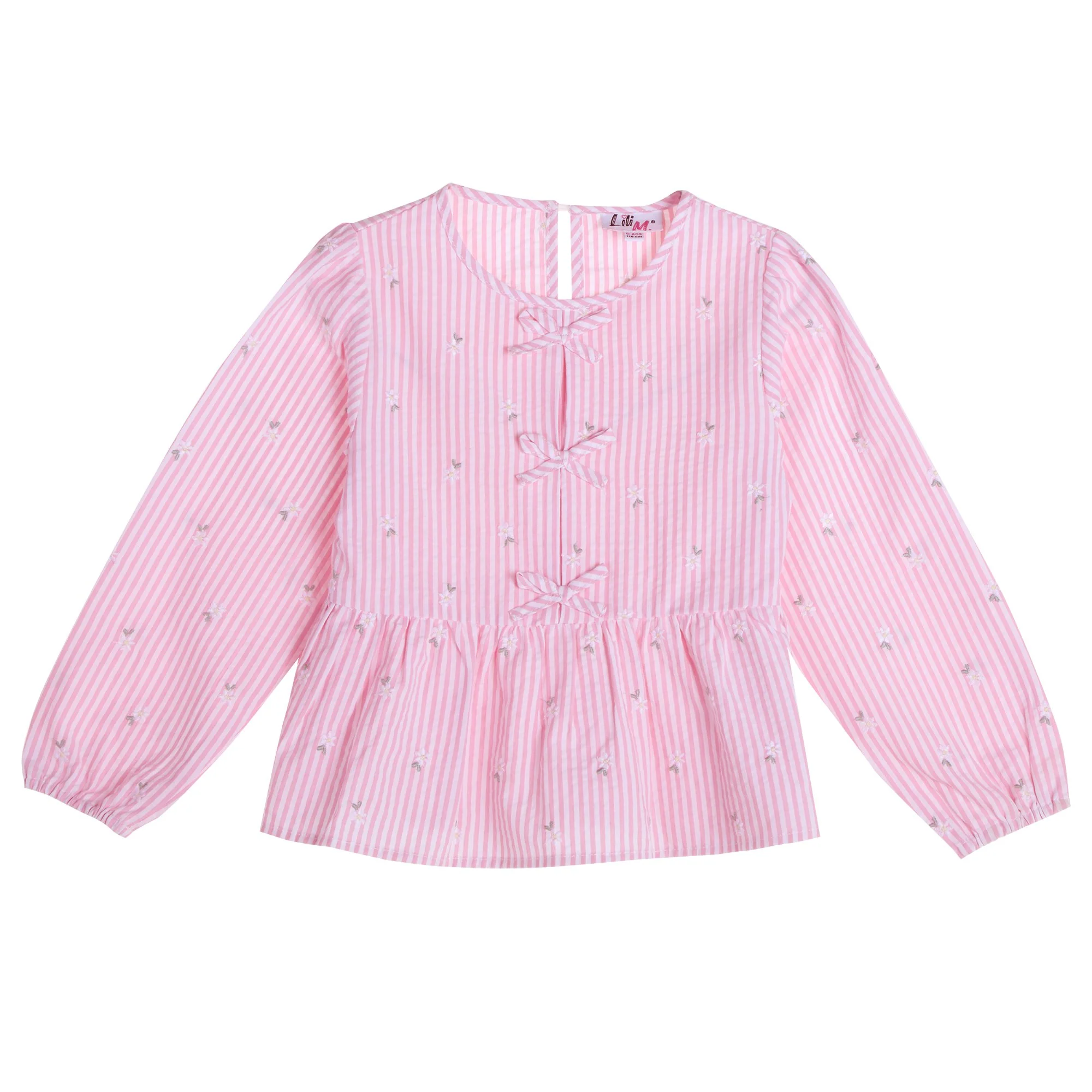 Blouse avec rayures et nœuds  - Rose