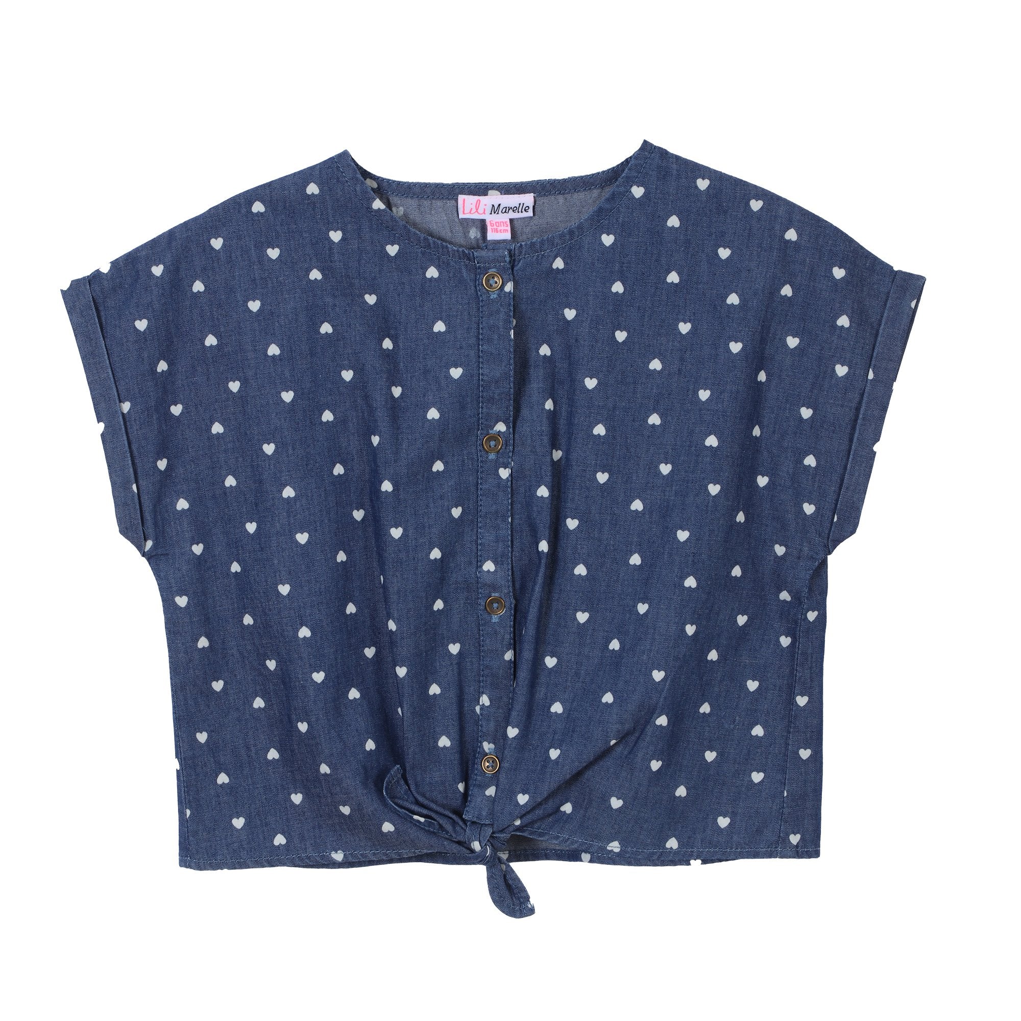 blouse manches courtes nouée 3/10 ans - Bleu foncé