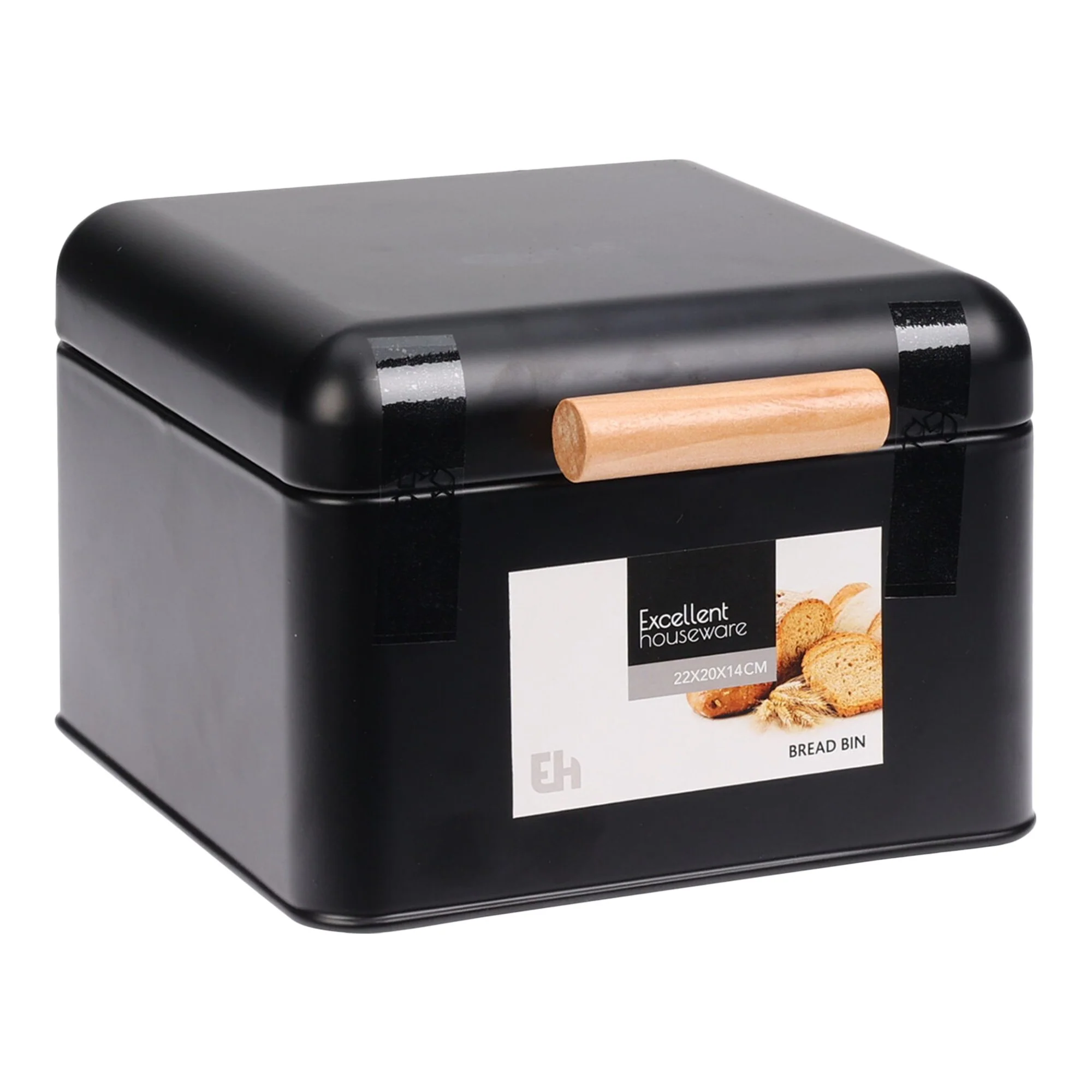 Boîte à pain métal noir et poignée en bois