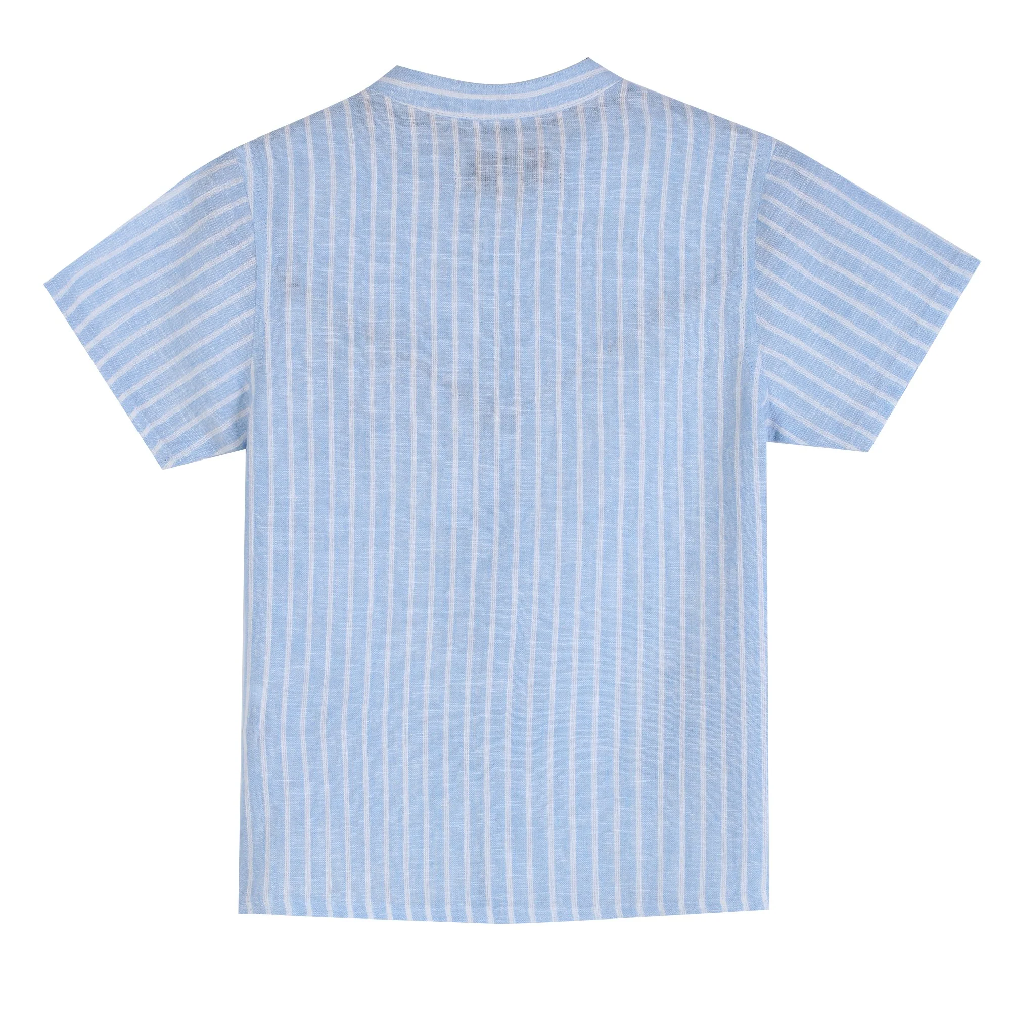 Chemise en lin manche courte - Bleu clair - Image 2