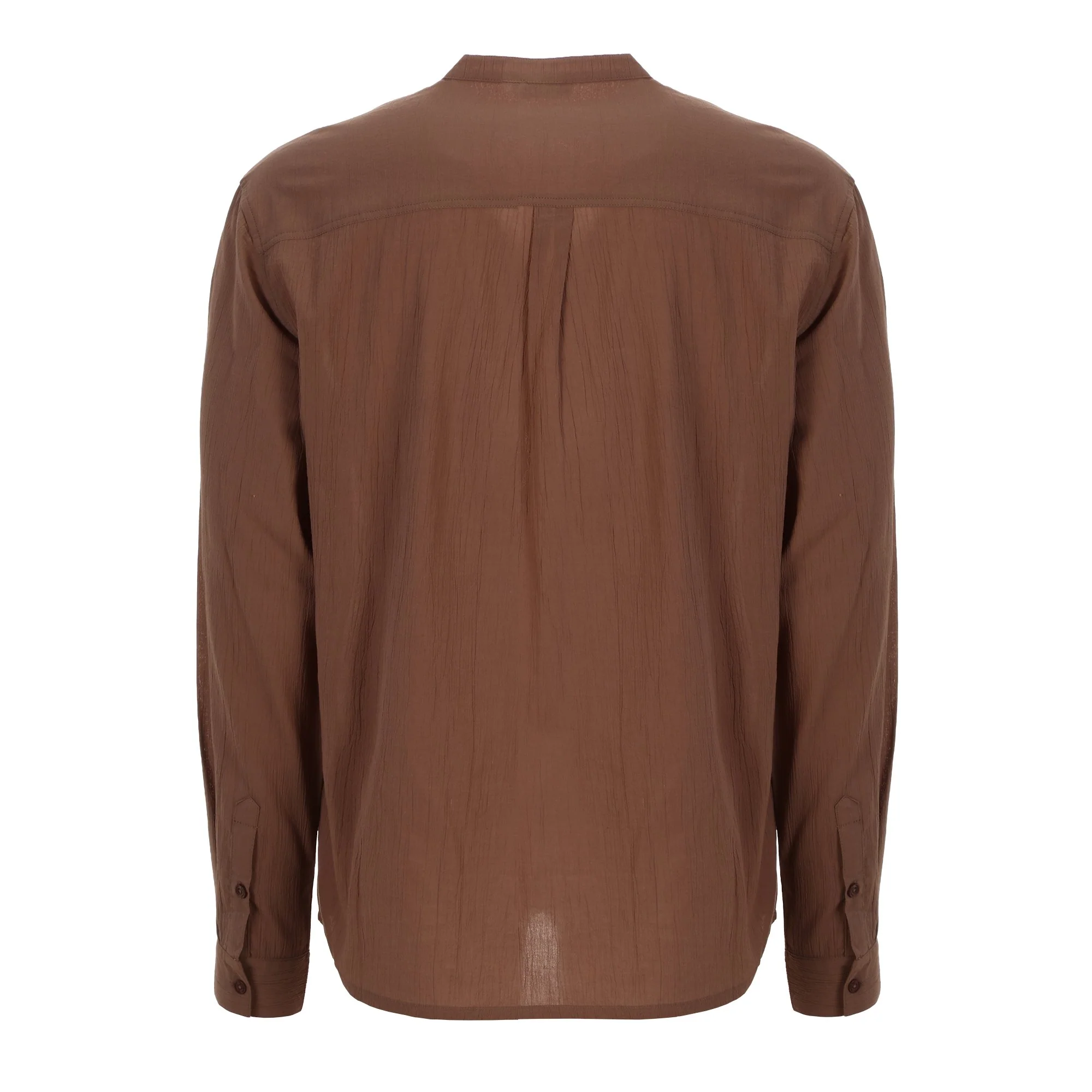 Chemise manche longue col mao - Marron - Image 2