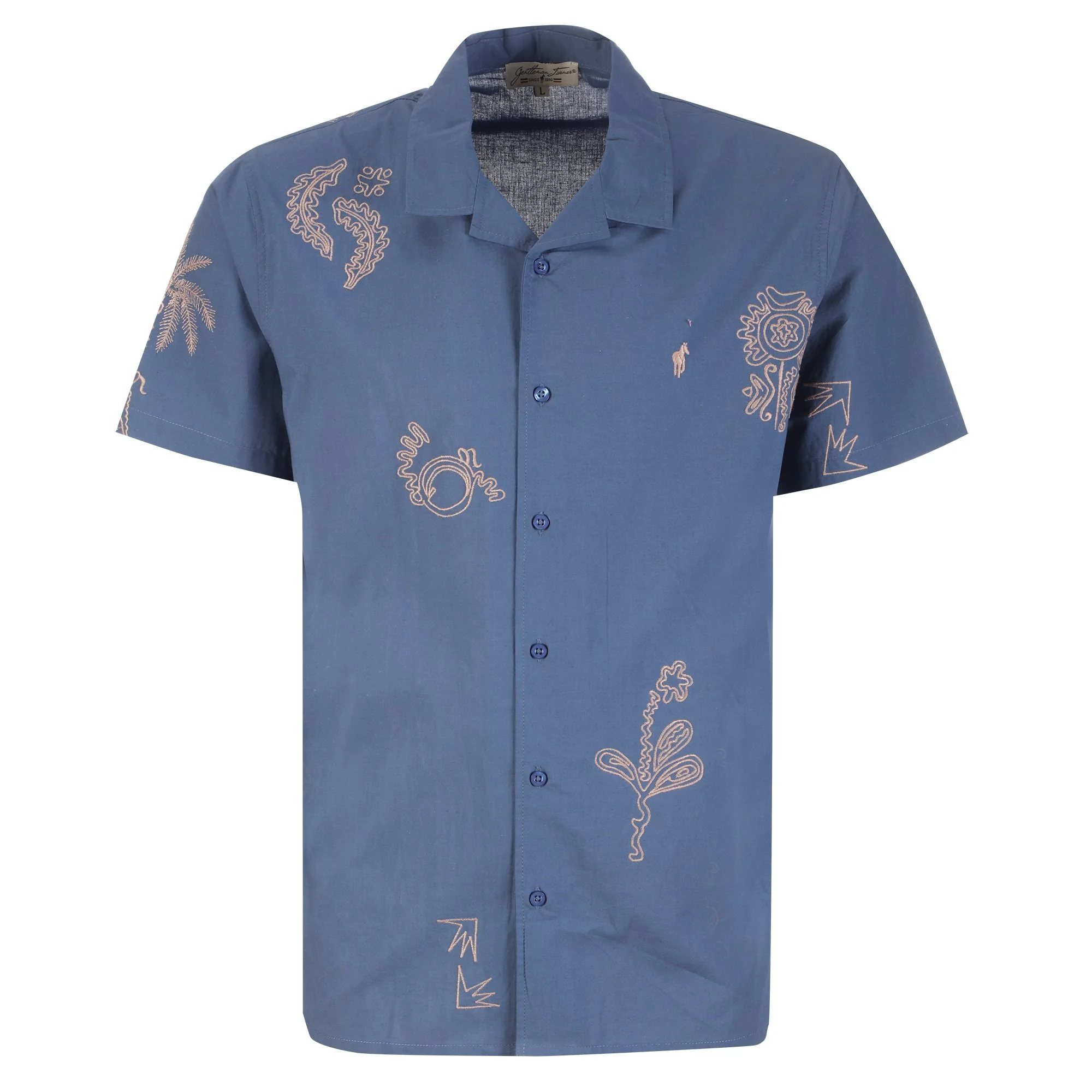 Chemise manches courtes brodée  - Bleu