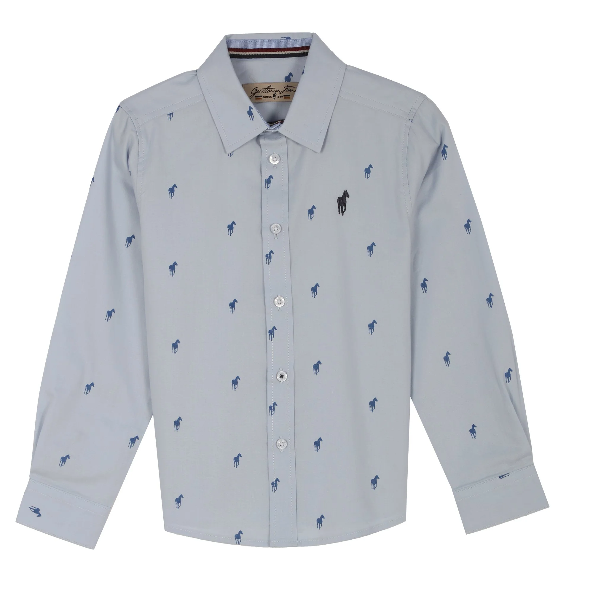 Chemise manches longues avec broderie 3/12 ans - Bleu