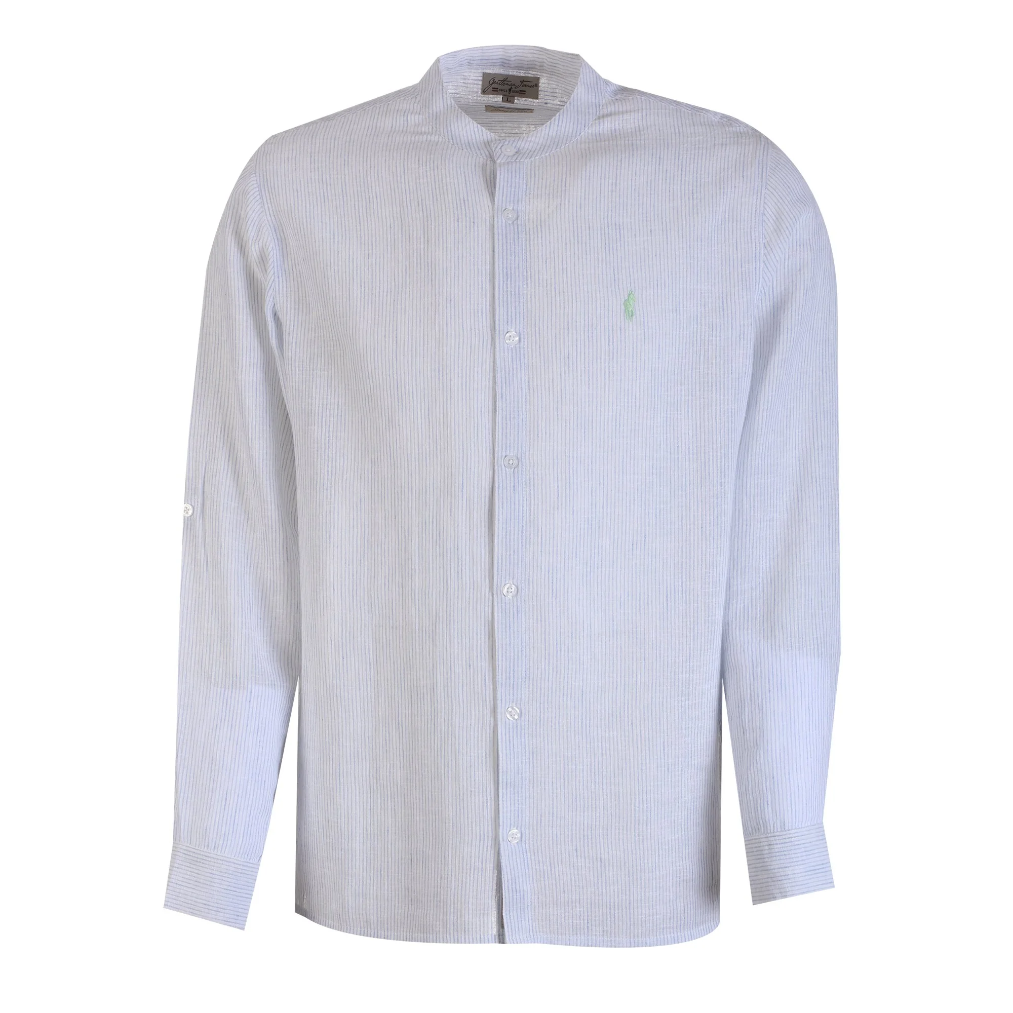 Chemise manches longues col mao lin et coton - Blanc