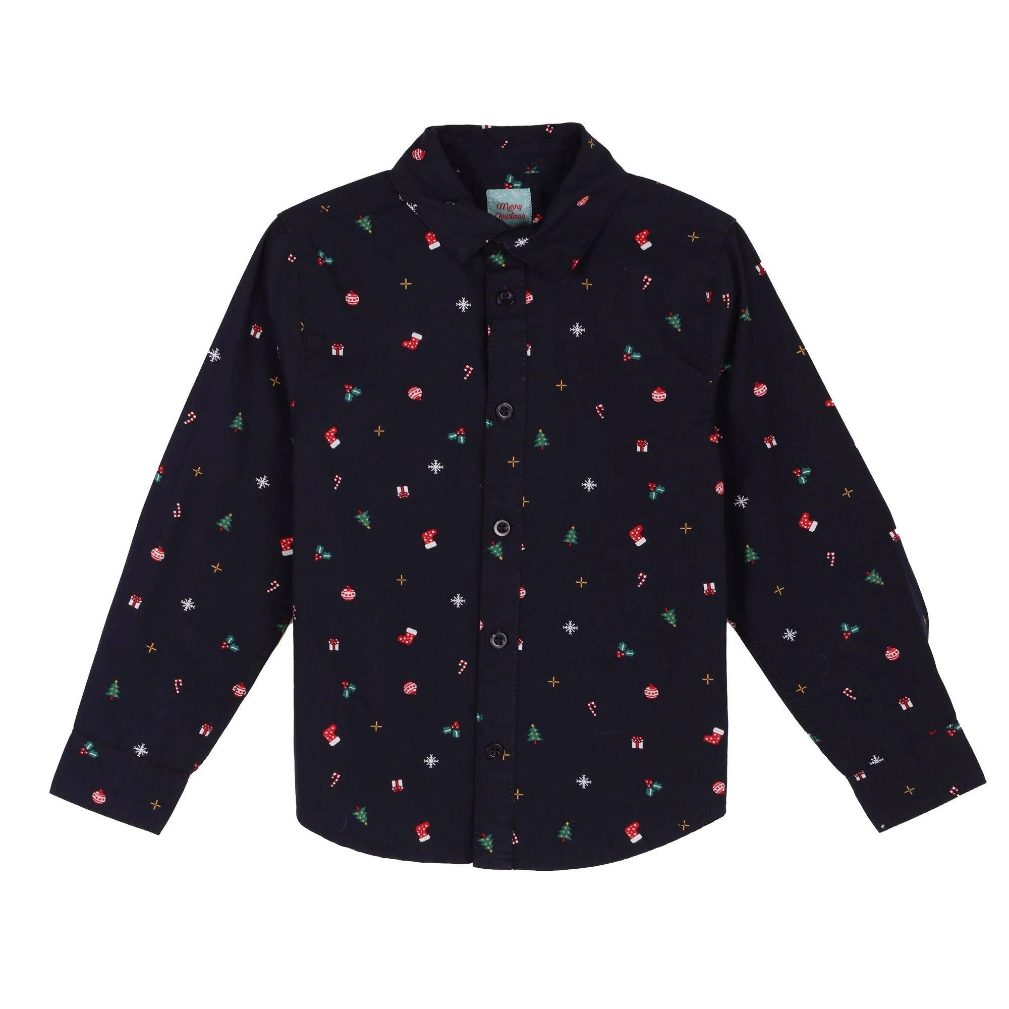 Chemise motifs Noël 3/12 ans - Bleu foncé