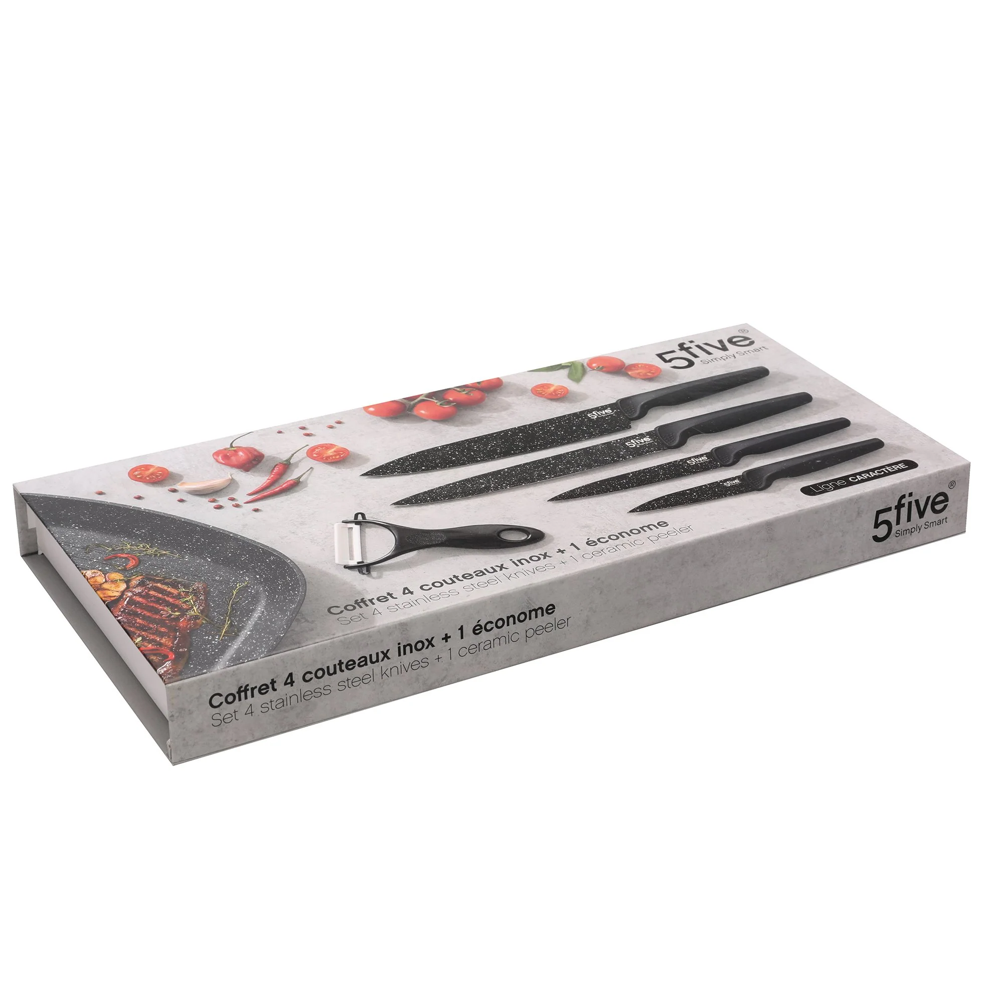 Coffret de 4 couteaux en inox + 1 économe