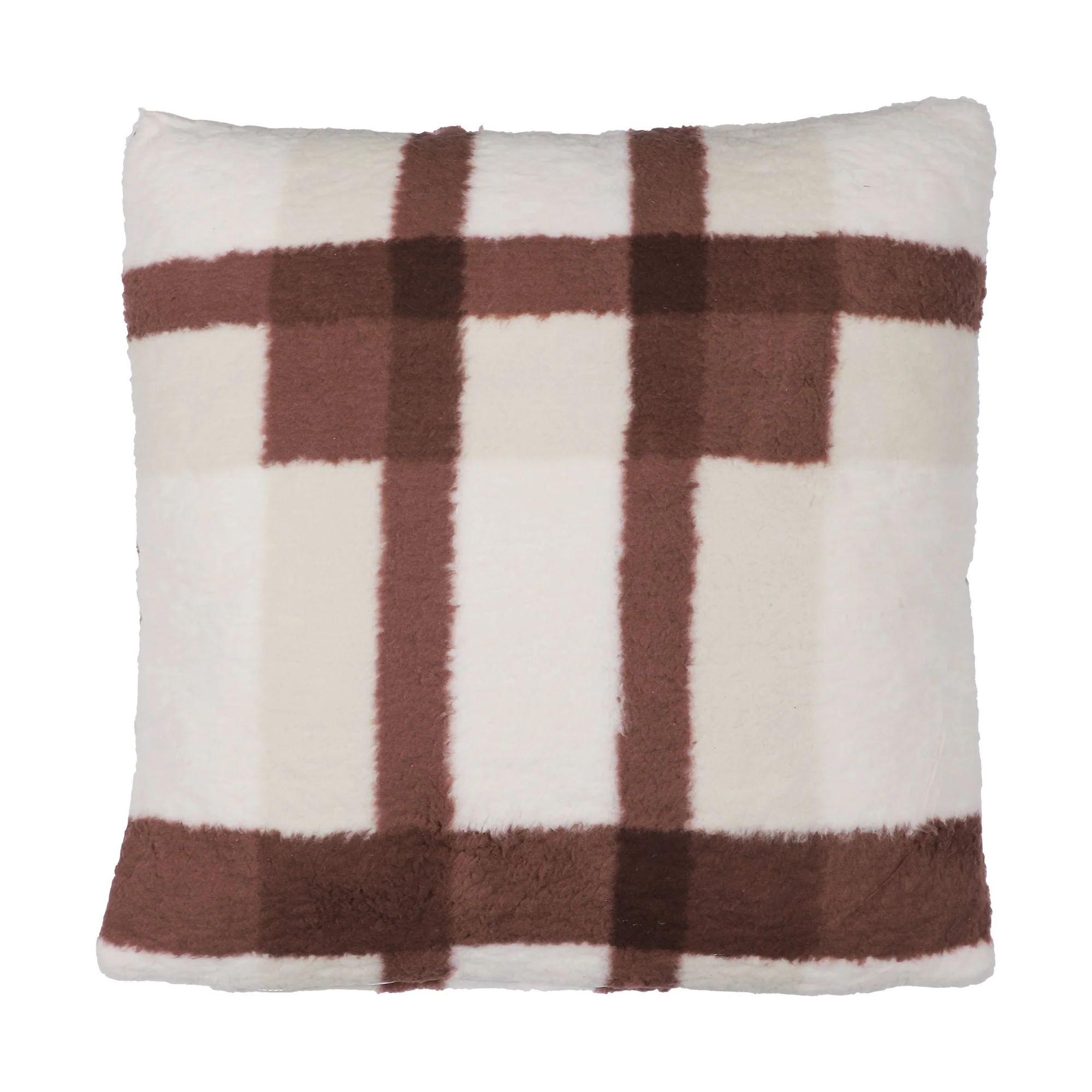 Coussin sherpa imprimé à carreaux  - Beige