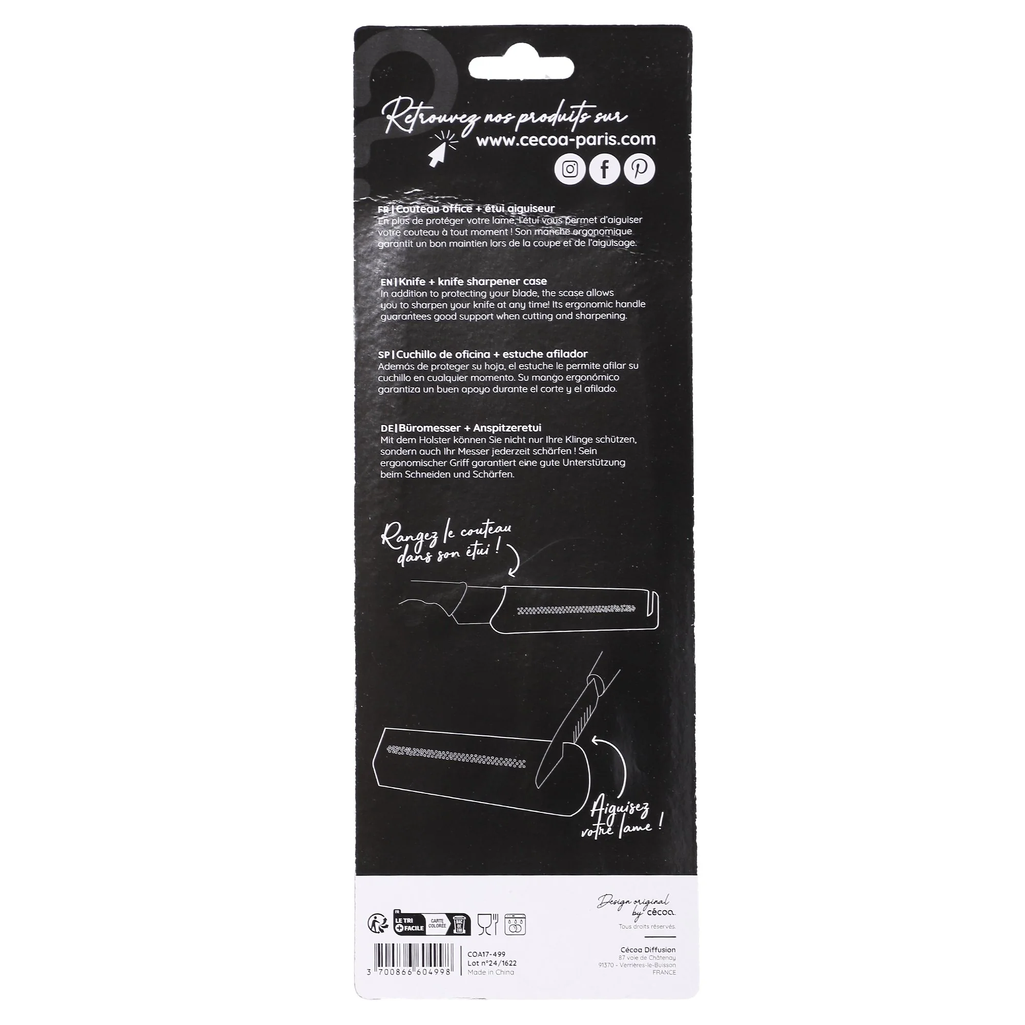 Couteau 8.5 cm + étui aiguiseur céramique - Image 5