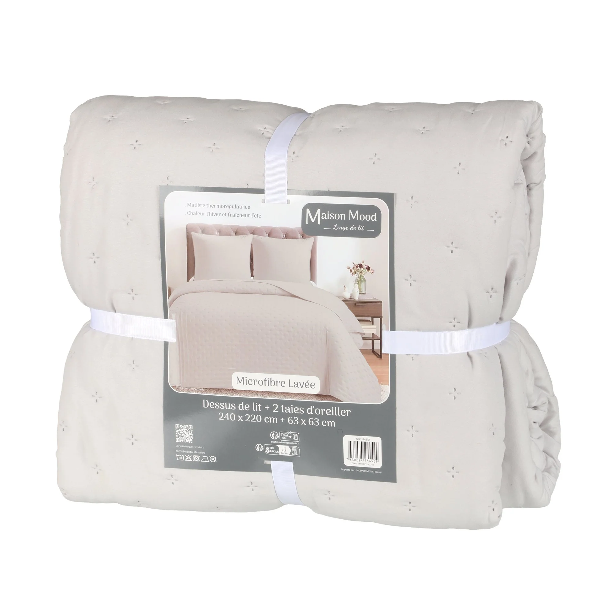 Couvre lit 260x240cm + 2 taies d'oreiller 63x63cm - Beige