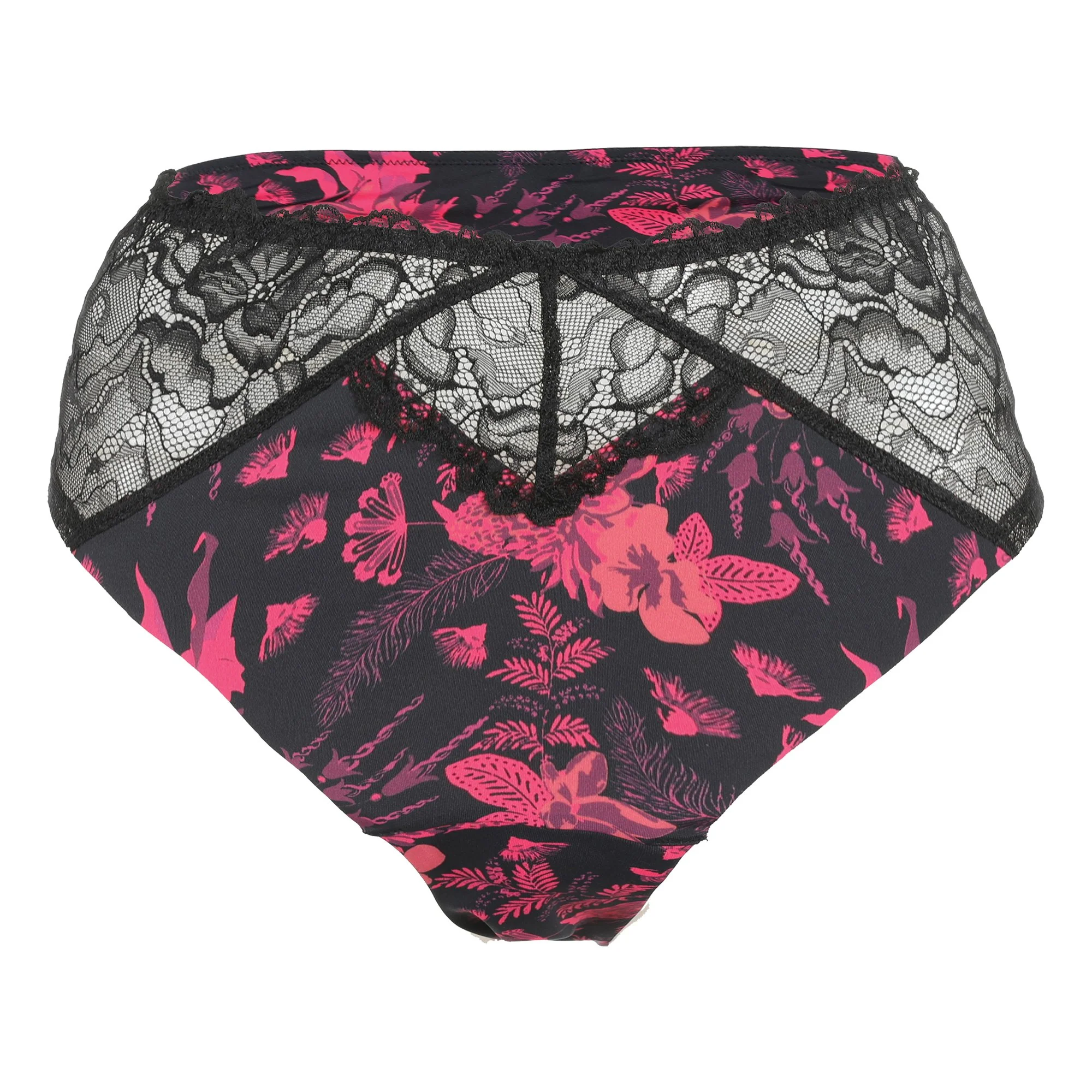 Culotte en dentelle fleurie noir et rose  - Rose