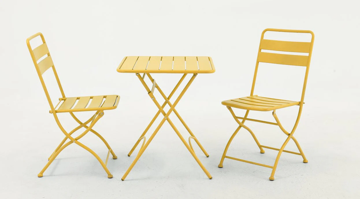 Ensemble table et 2 chaises pliantes en métal