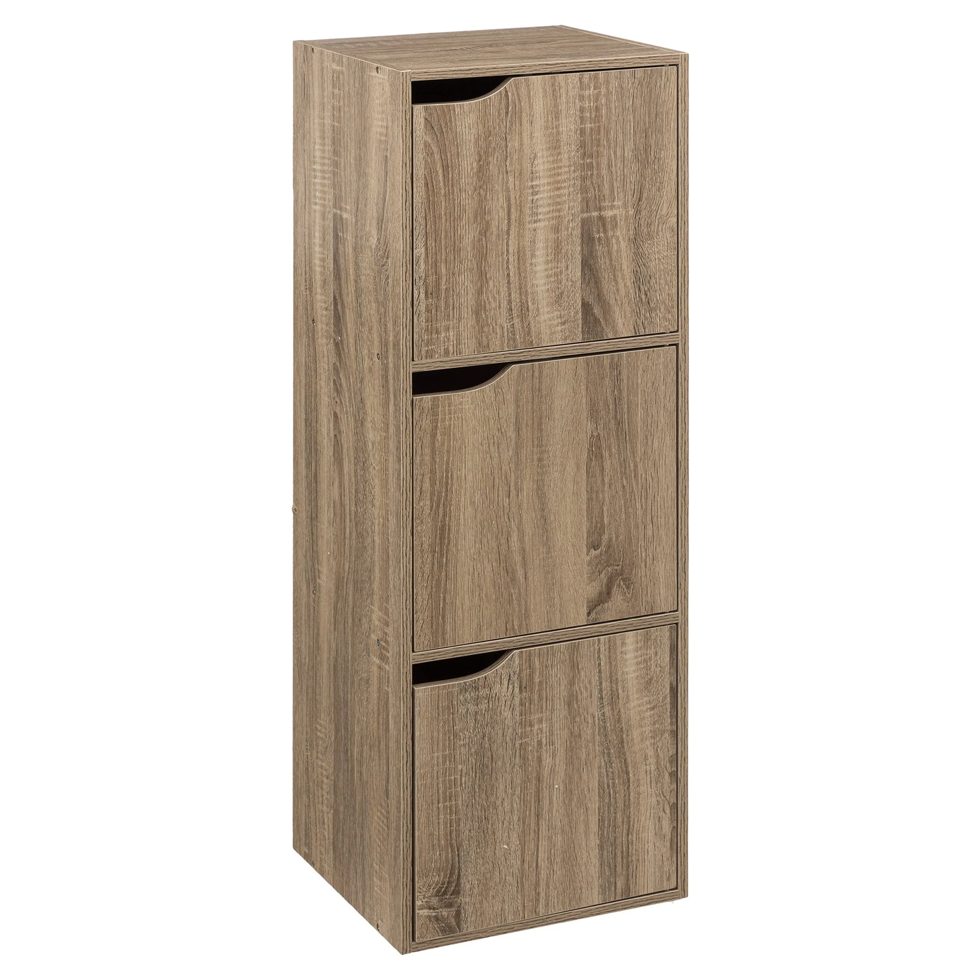 ĂtagĂšre 3 cases avec portes effet chĂȘne naturel