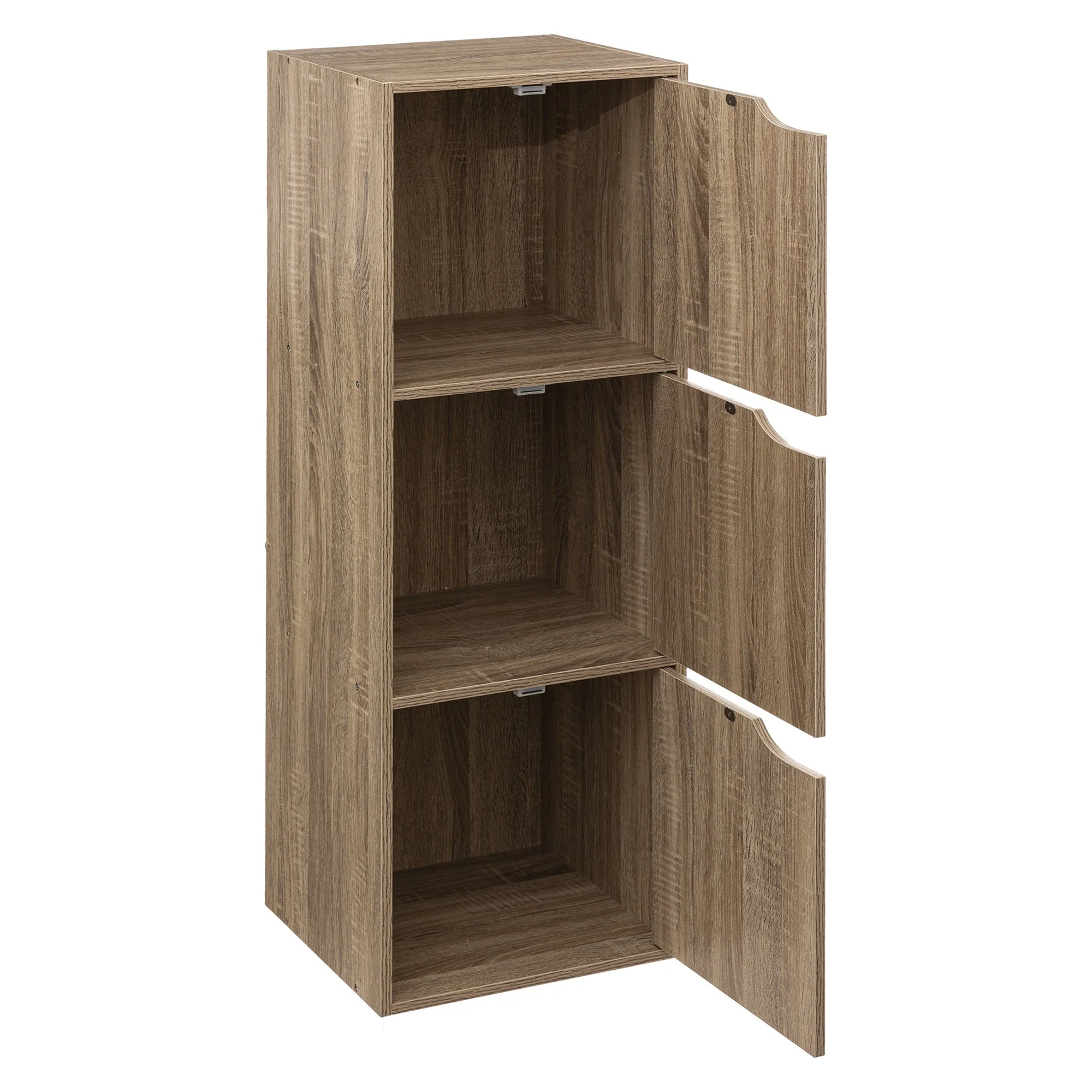 ĂtagĂšre 3 cases avec portes effet chĂȘne naturel - Image 2