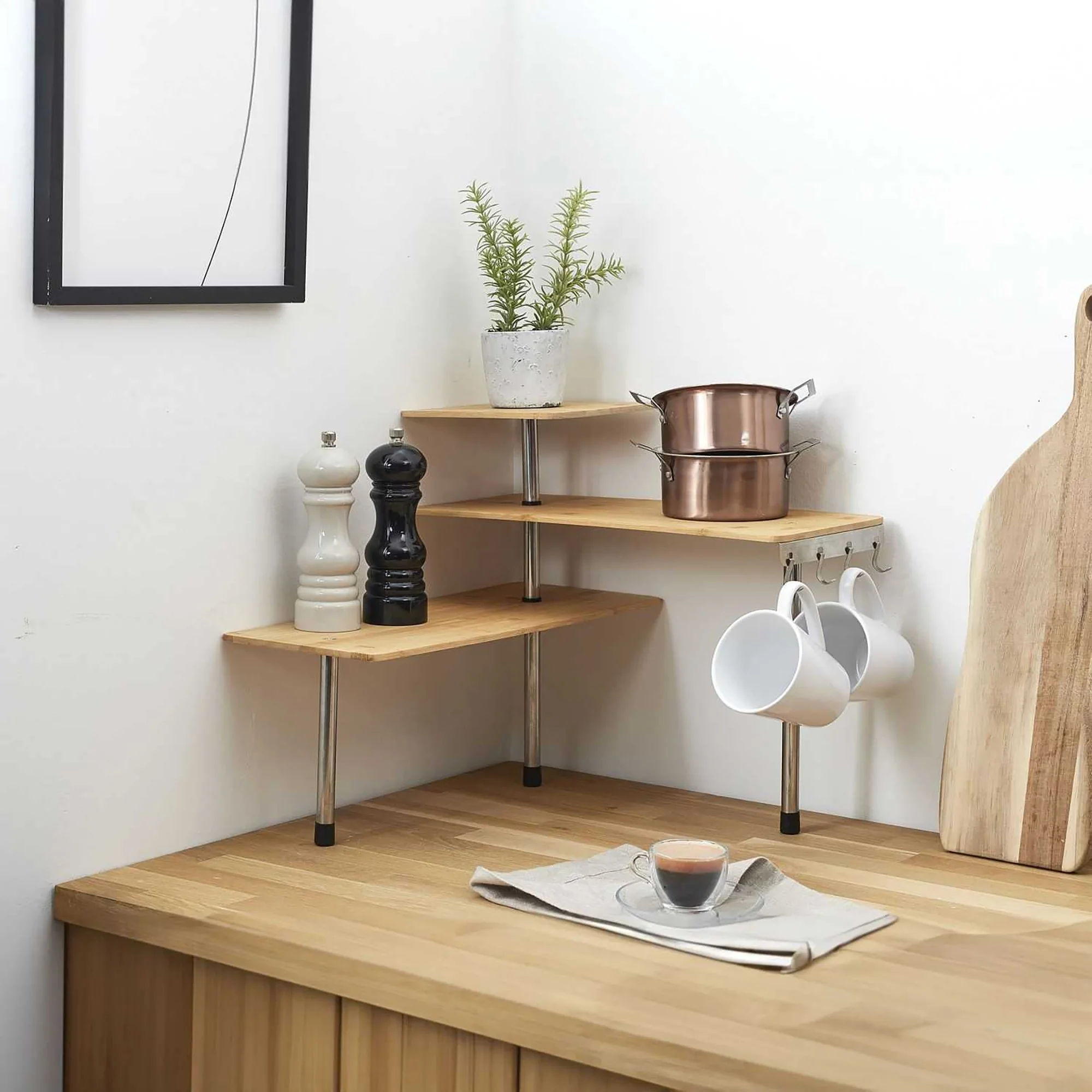 Etagère d'angle bambou 3 étages - Image 2