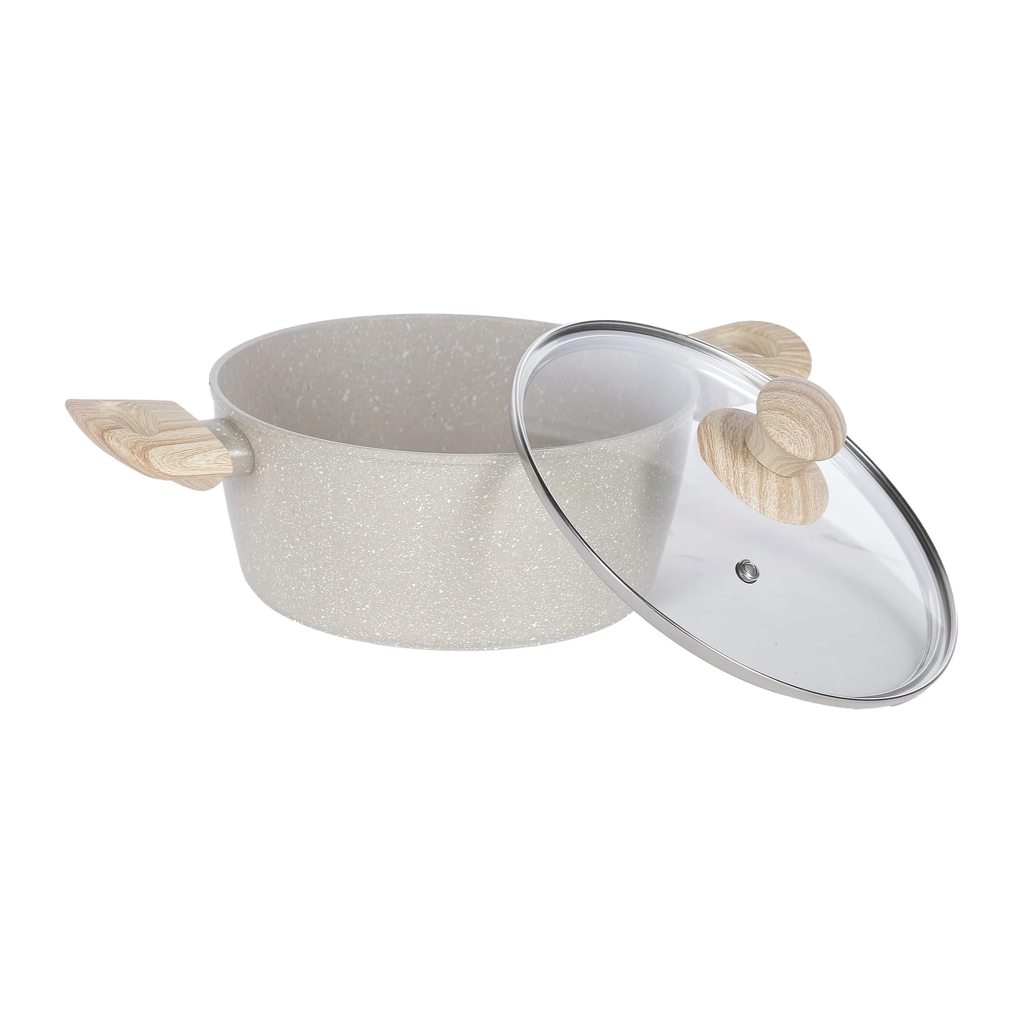 Faitout 20cm avec couvercle revêtement naturel poignée effet bois tous feux dont induction