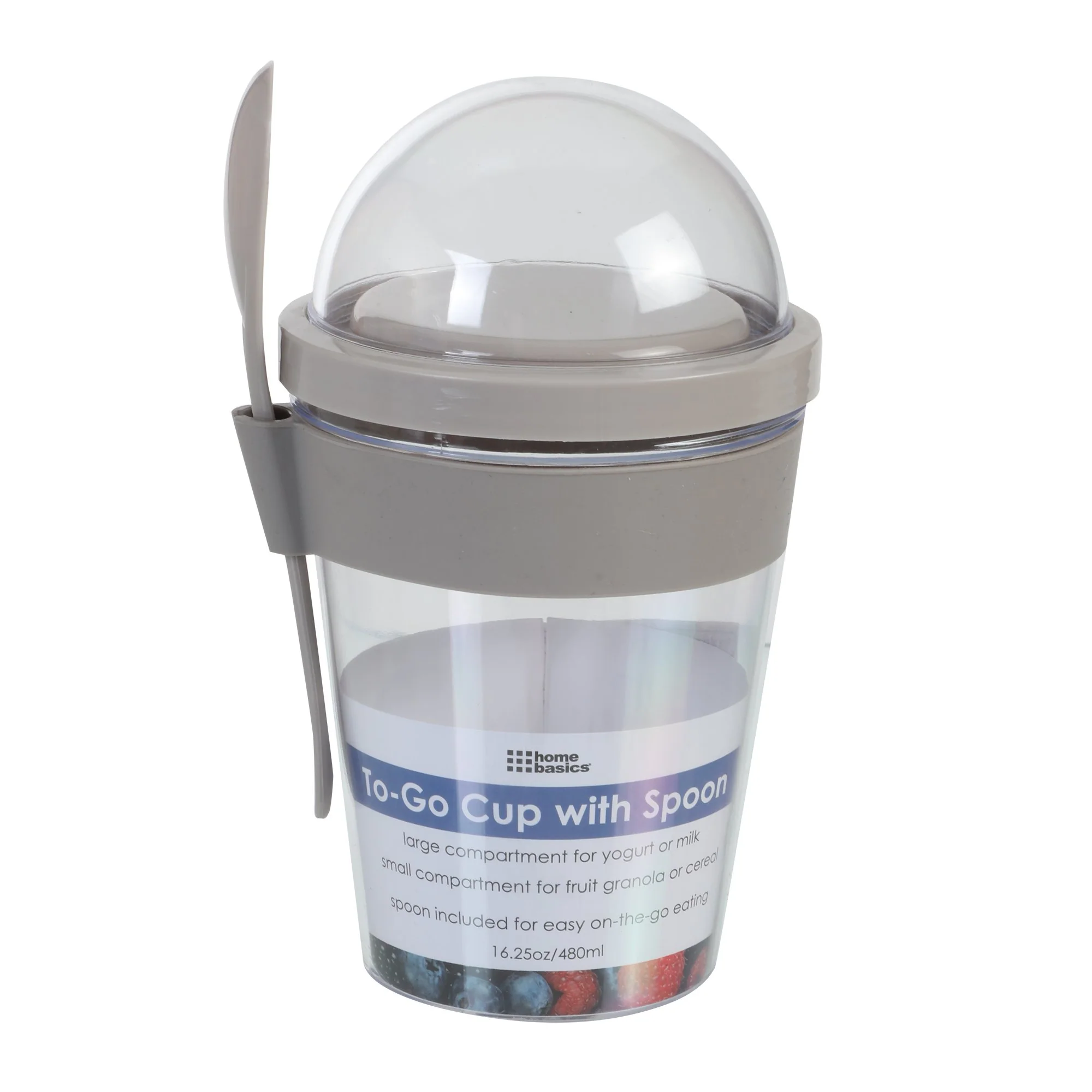 Gobelet transportable + compartiment + cuillĂšre - Gris