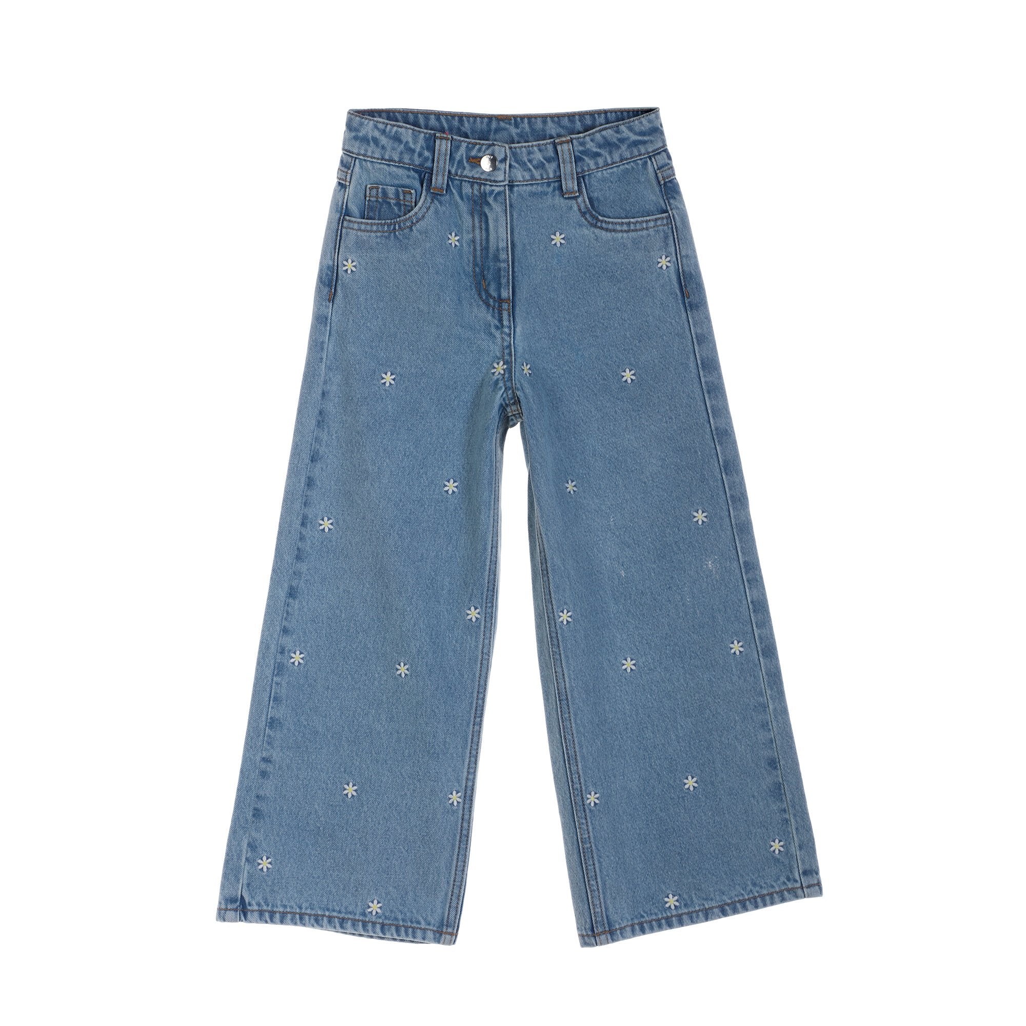 Jean wide leg avec broderies à fleurs
