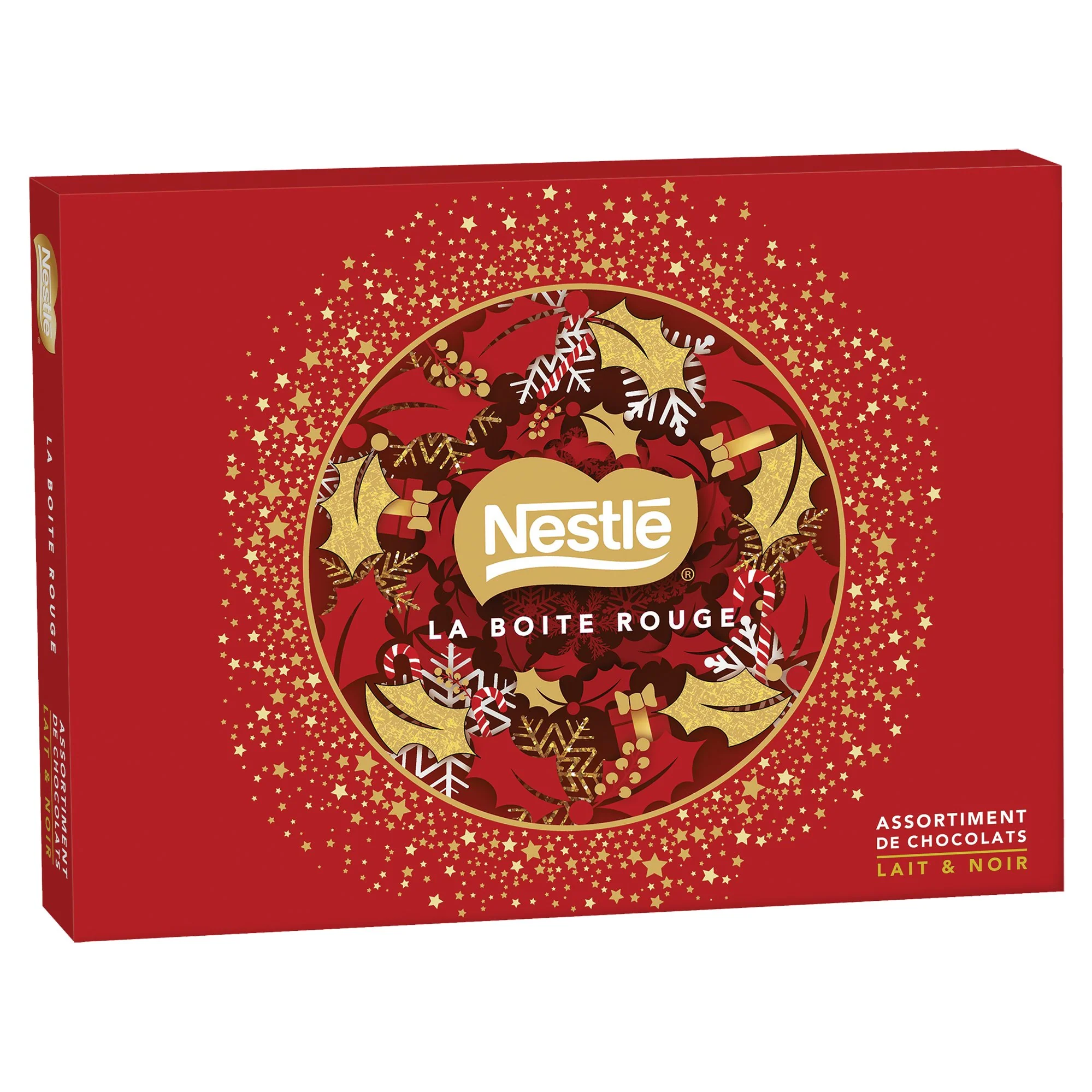 La boîte rouge au chocolat au lait et noir
