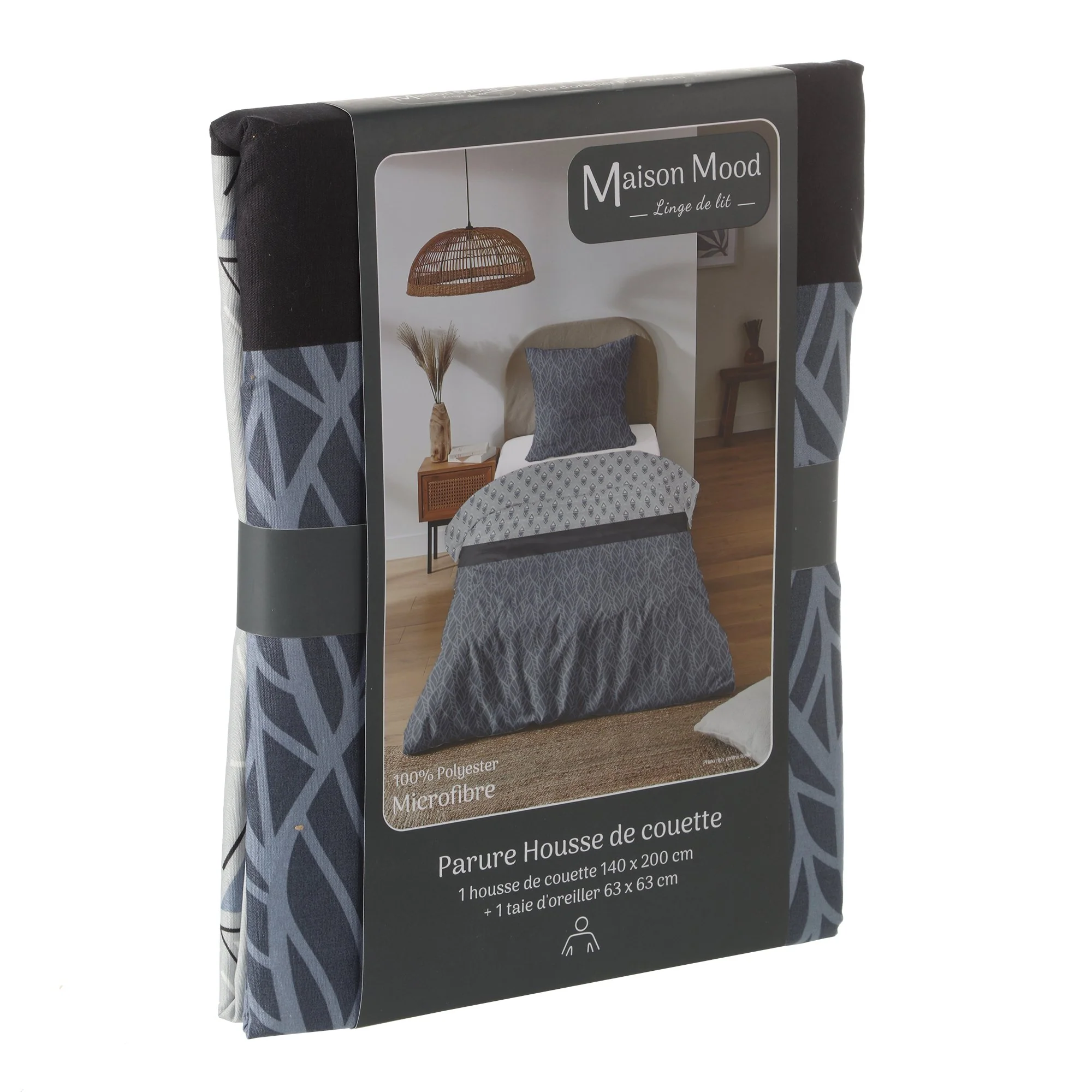Parure housse de couette 140x200 cm polyester microfibre  - Bleu foncé - Image 2