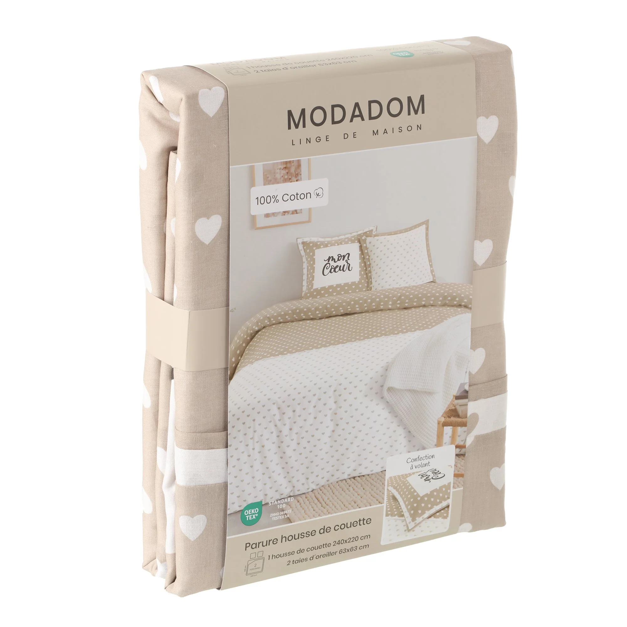 Parure housse de couette confection 260x240 cm + 2 Taies d'oreillers 63x63cm  - Blanc