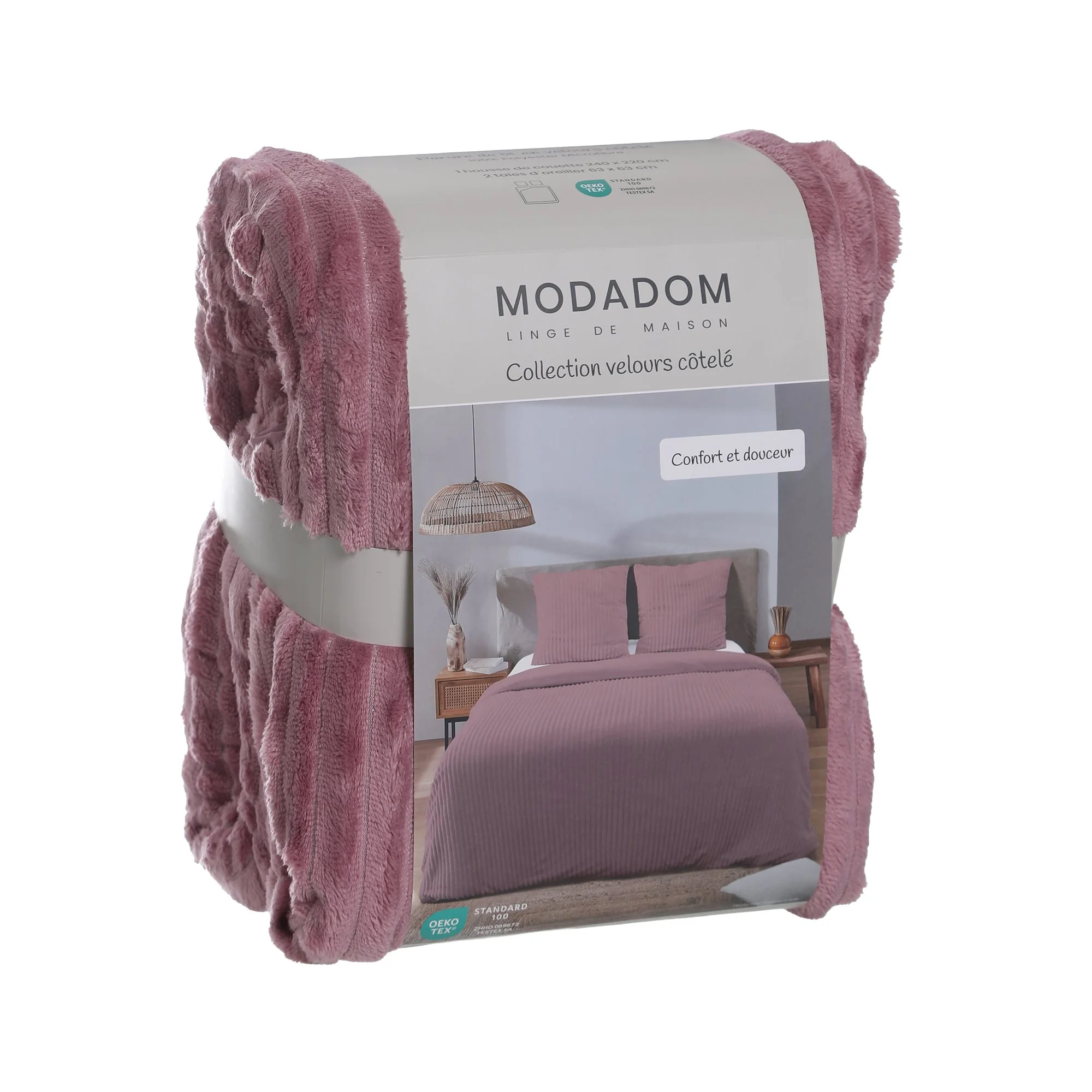 Parure housse de couette cÎtelé 240x220cm - Rose