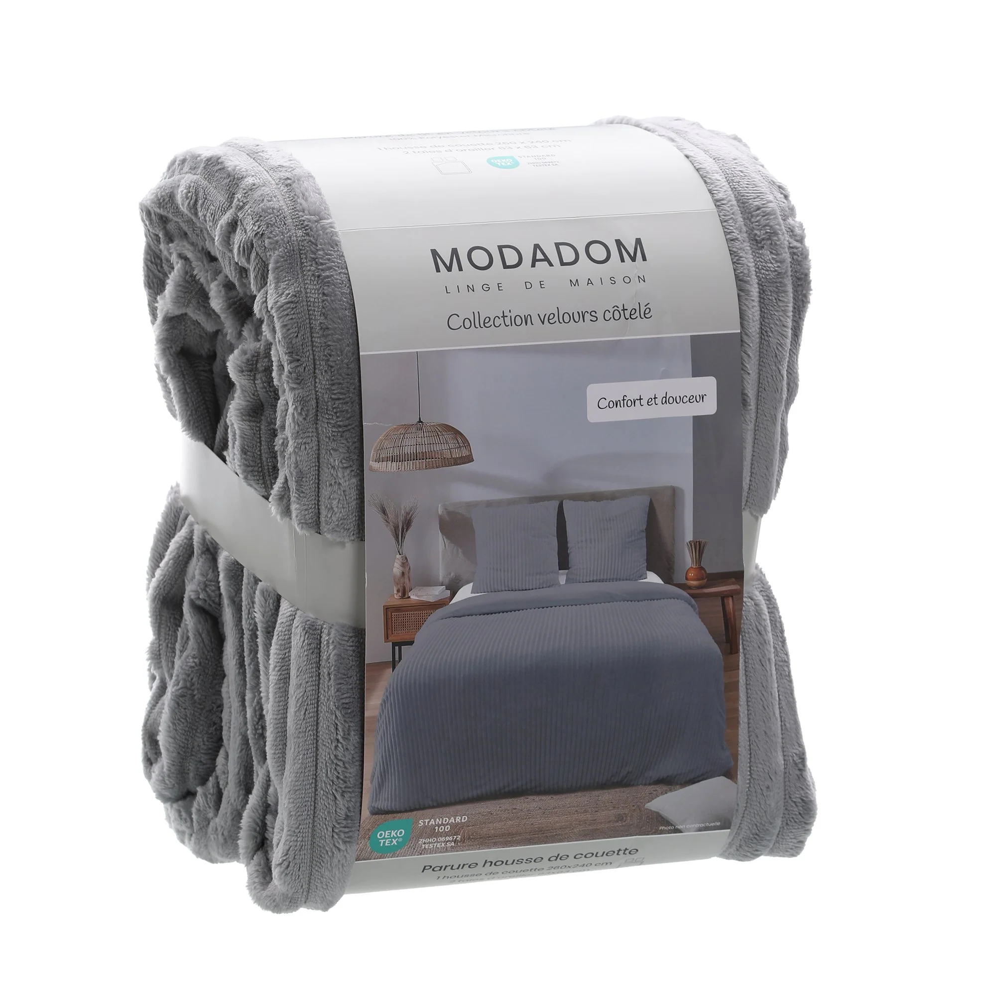Parure housse de couette cÎtelé 260x240cm - Gris