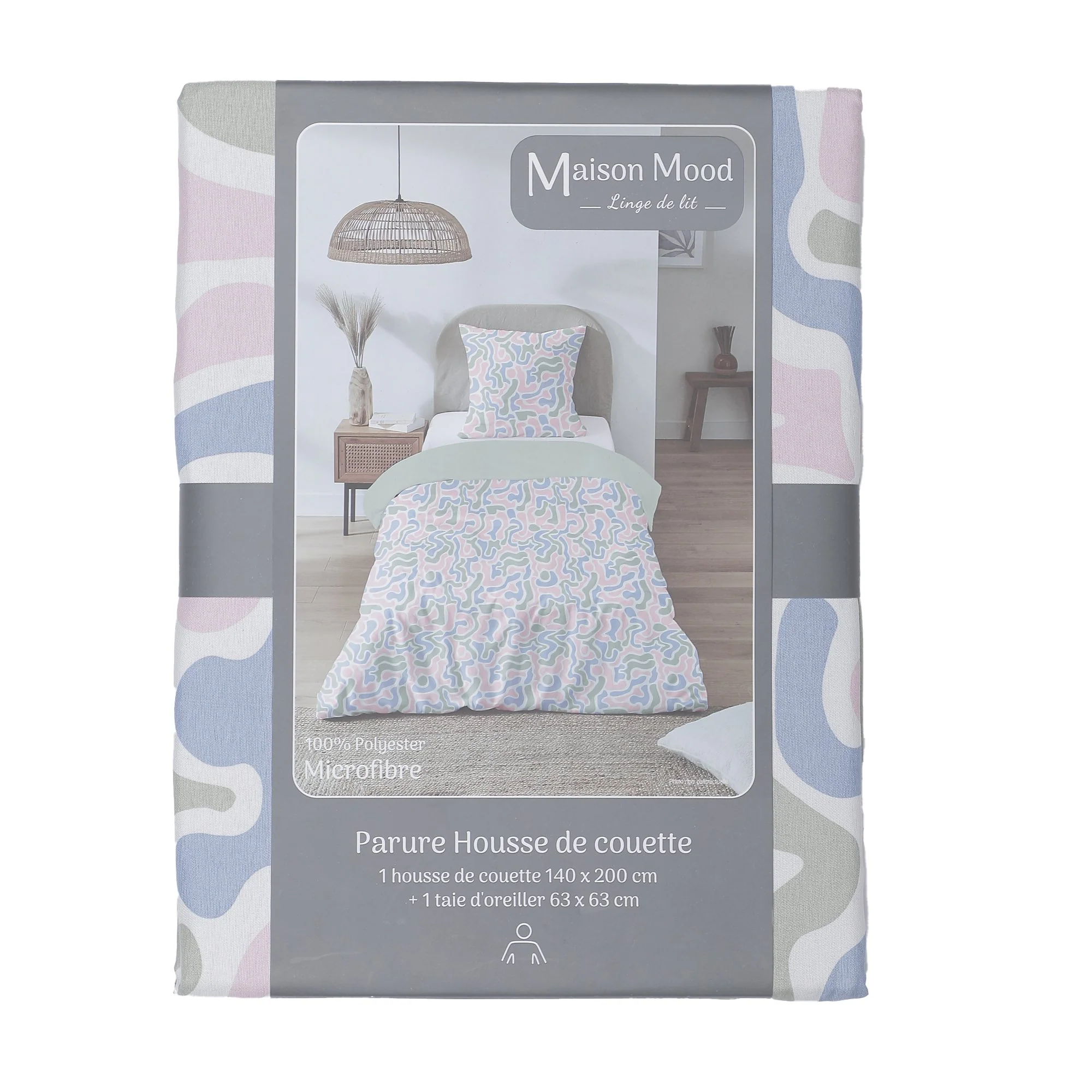 Parure microfibre housse de couette 1 personne 140x200 cm + 1 taie d'oreiller 63x63 cm