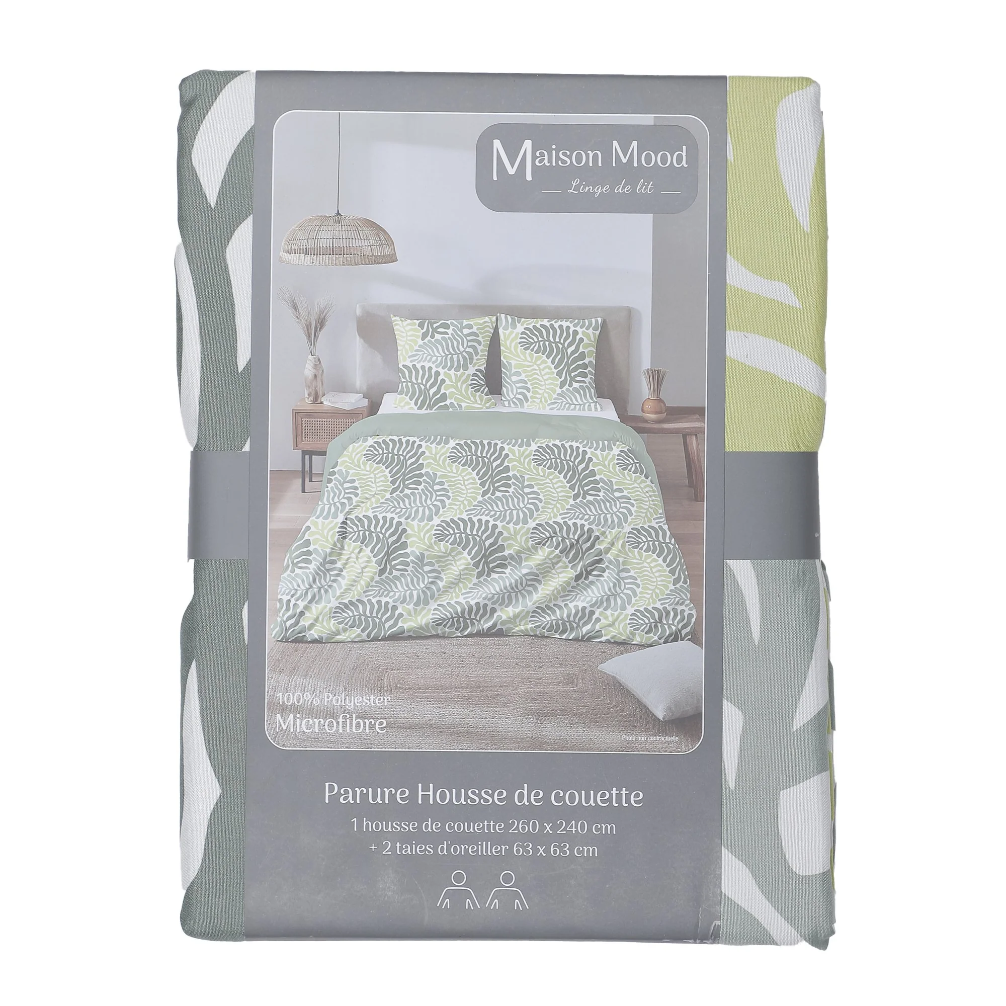 Parure microfibre housse de couette 2 personnes 260x240 cm + 2 taies d'oreillers 63x63 cm  - Vert