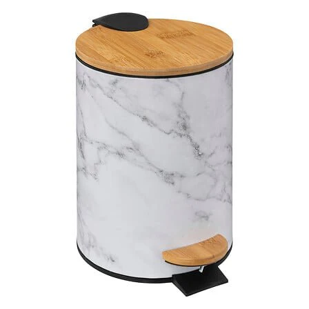 Poubelle en métal blanc et bambou 3L
