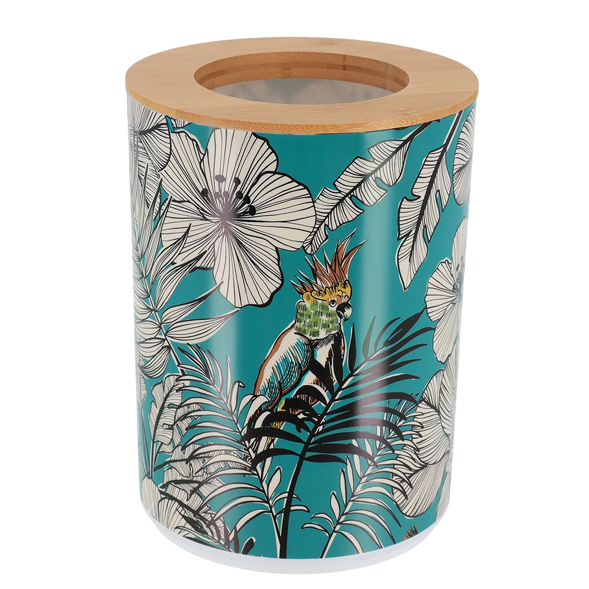 Poubelle imprimée avec couvercle bambou 5L jungle fever bleu