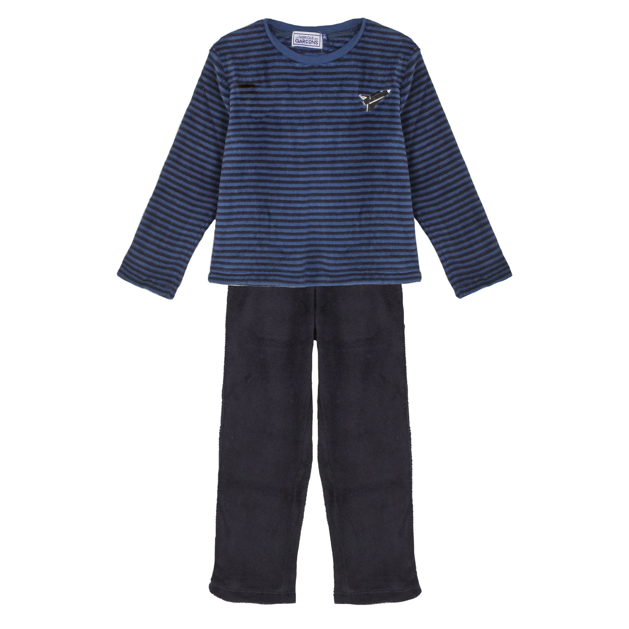 Pyjama coral fleece à rayures 3/12 ans - Bleu foncé