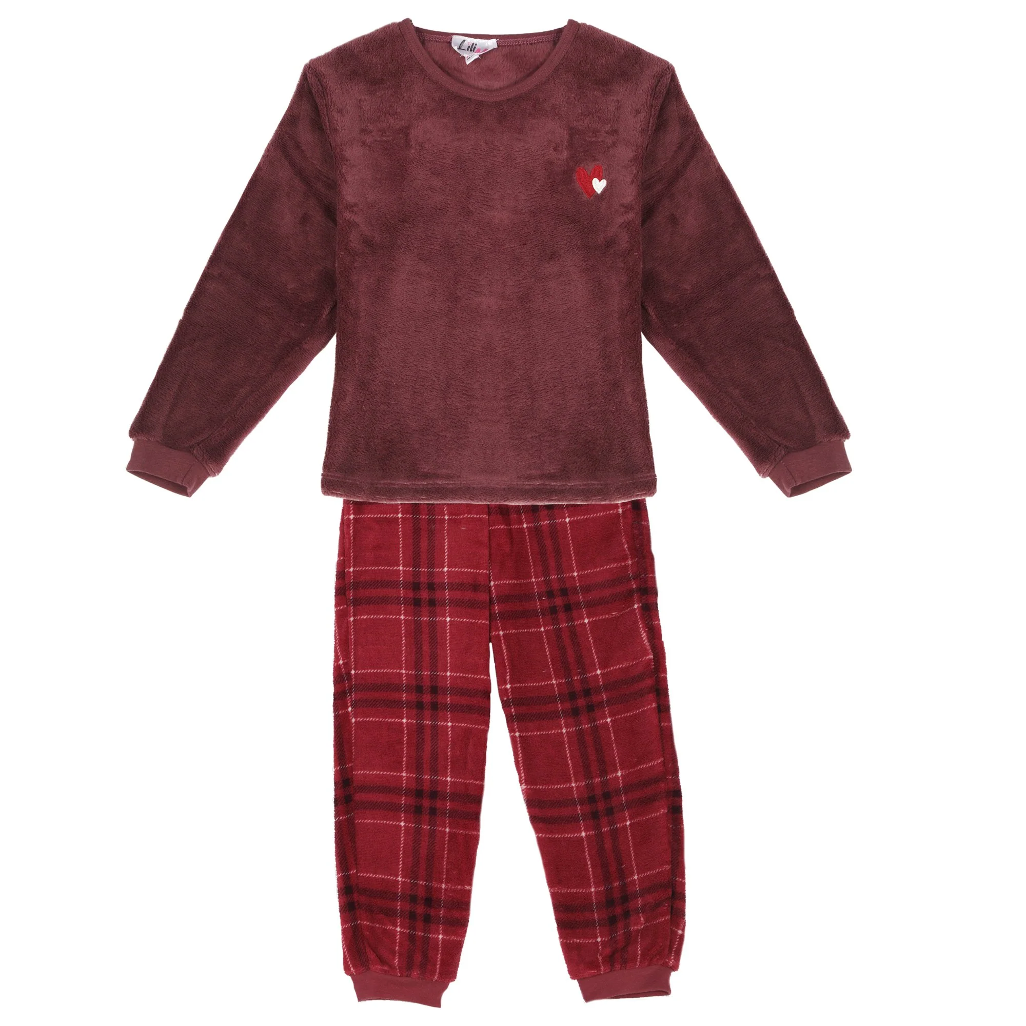 Pyjama coral fleece bas Ă carreaux 4/12 ans - Rouge