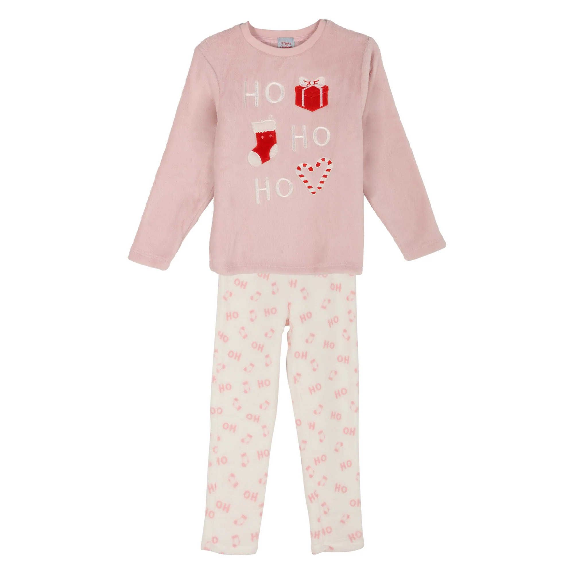 Pyjama de Noël coral fleece 3/12 ans - Rose