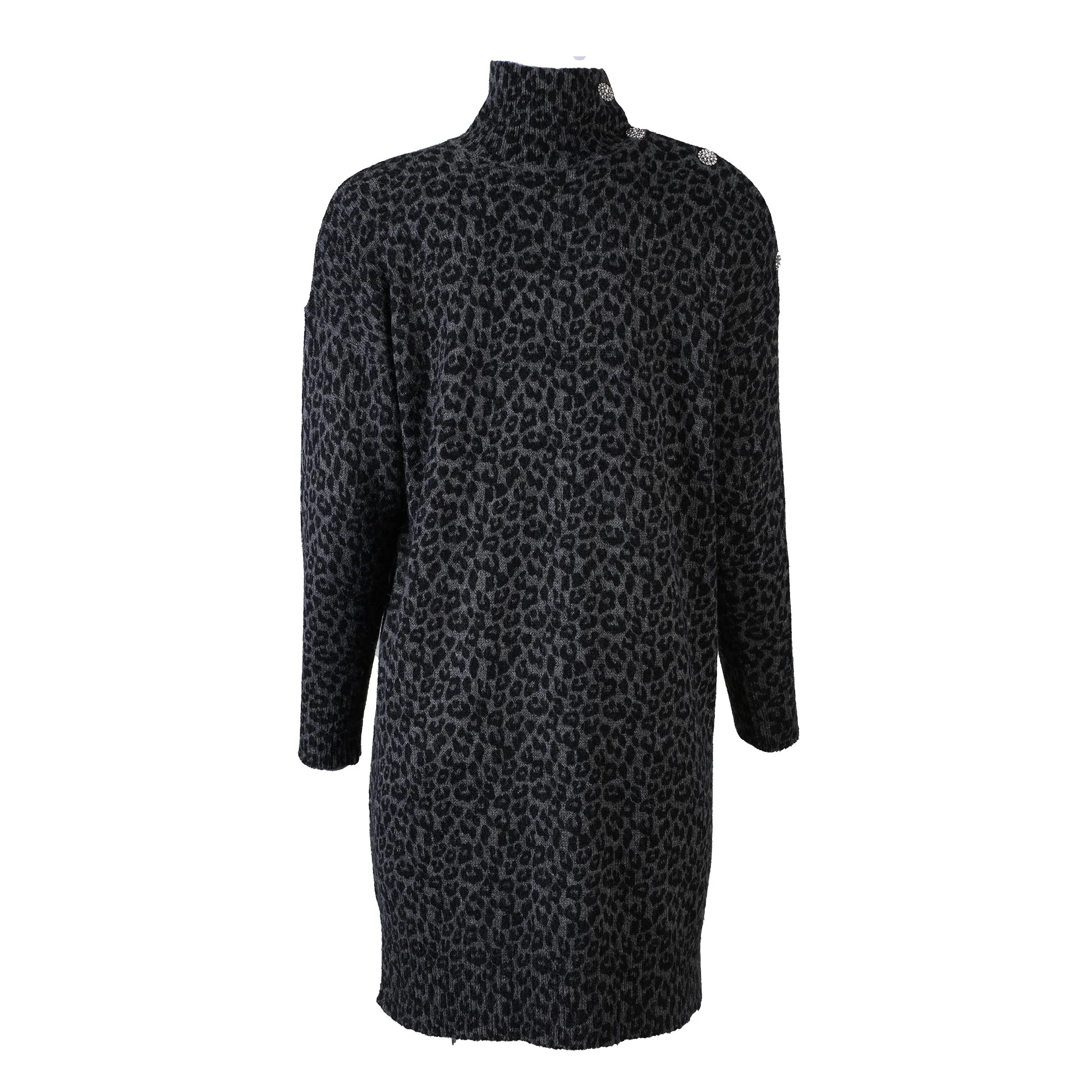 Robe en maille col montant Ă boutons - Gris