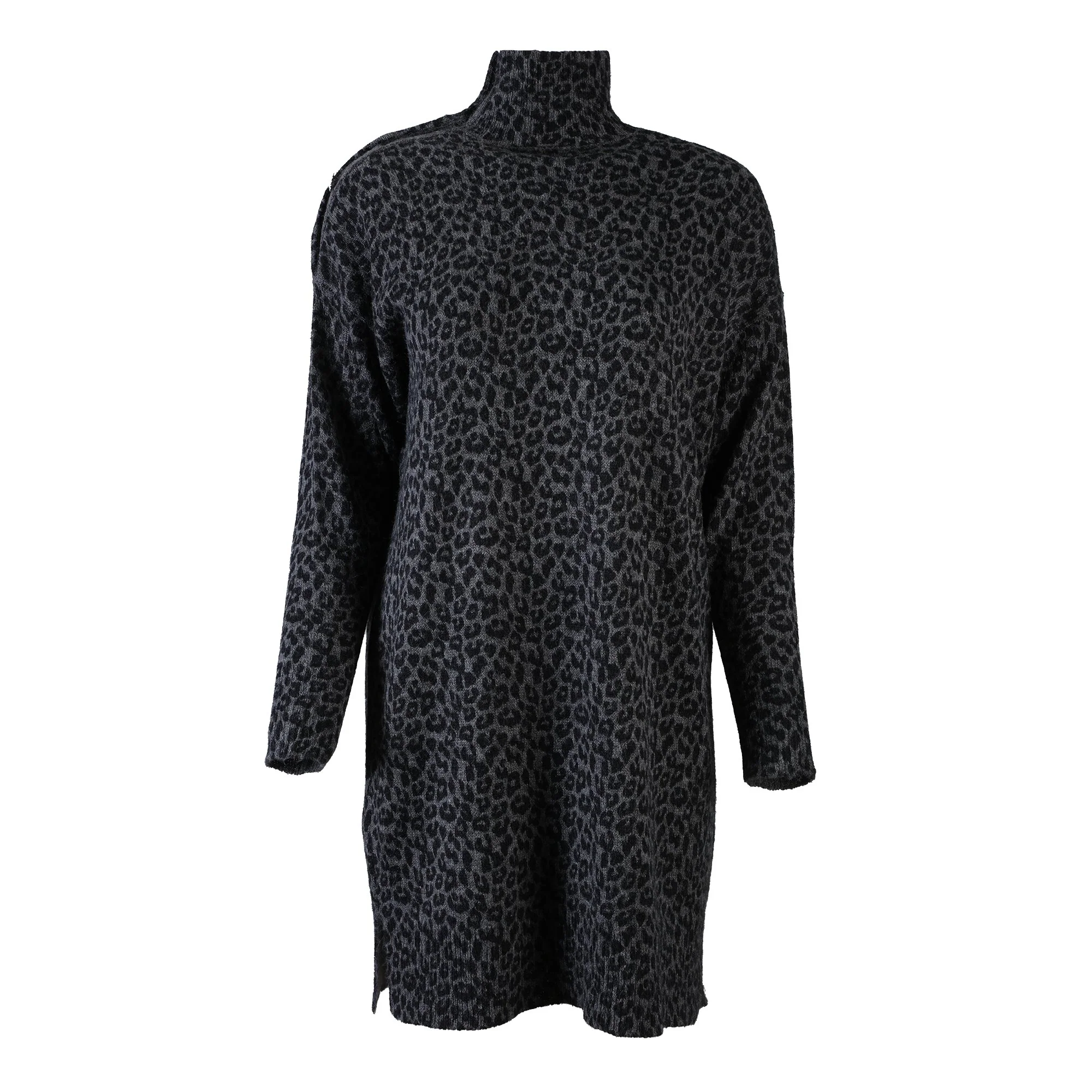 Robe en maille col montant Ă boutons - Gris - Image 2