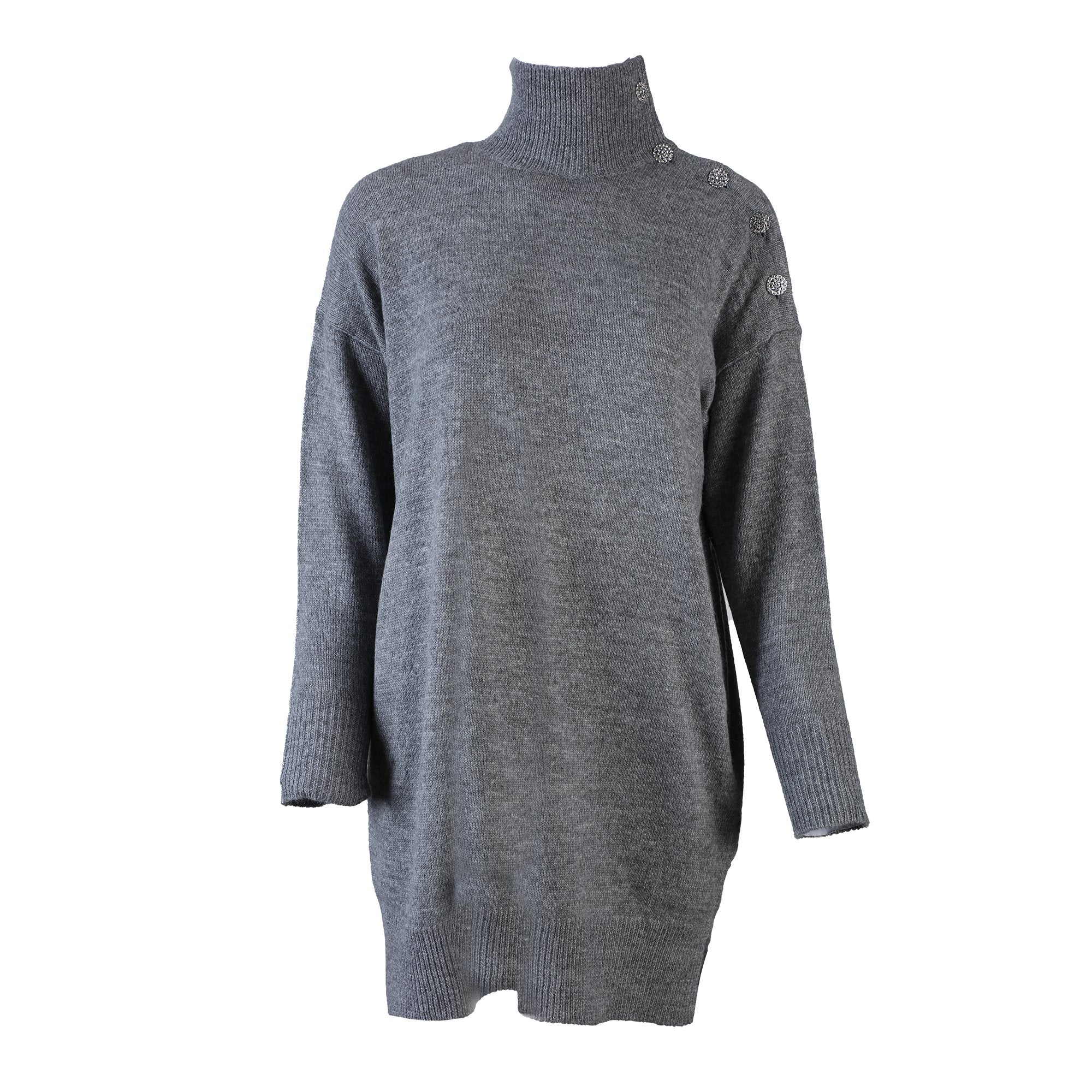 Robe en maille col montant Ă boutons - Gris - Image 3