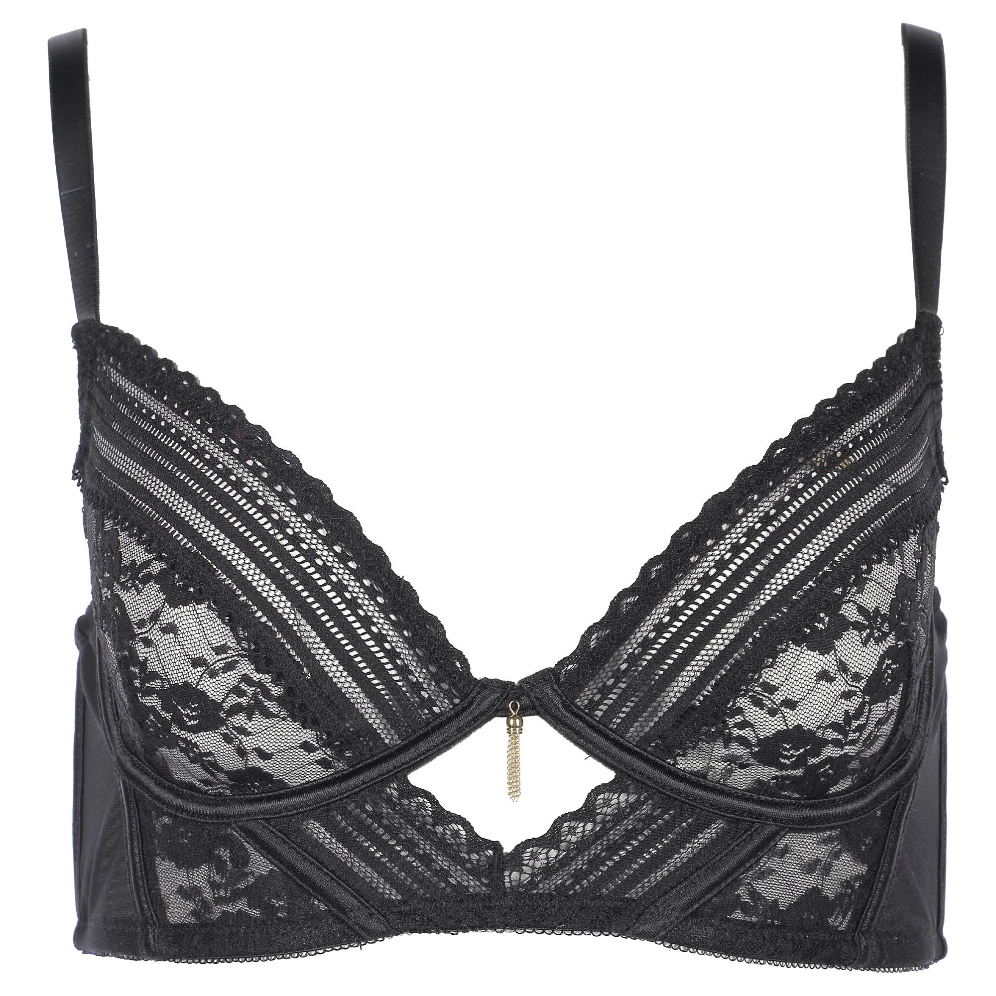Soutien-gorge bustier dentelle et bijou noir  - Noir
