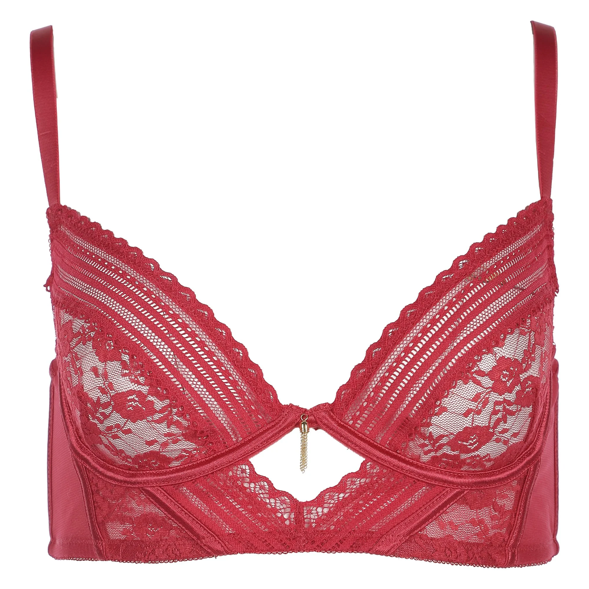 Soutien-gorge bustier dentelle et bijou rouge  - Rouge