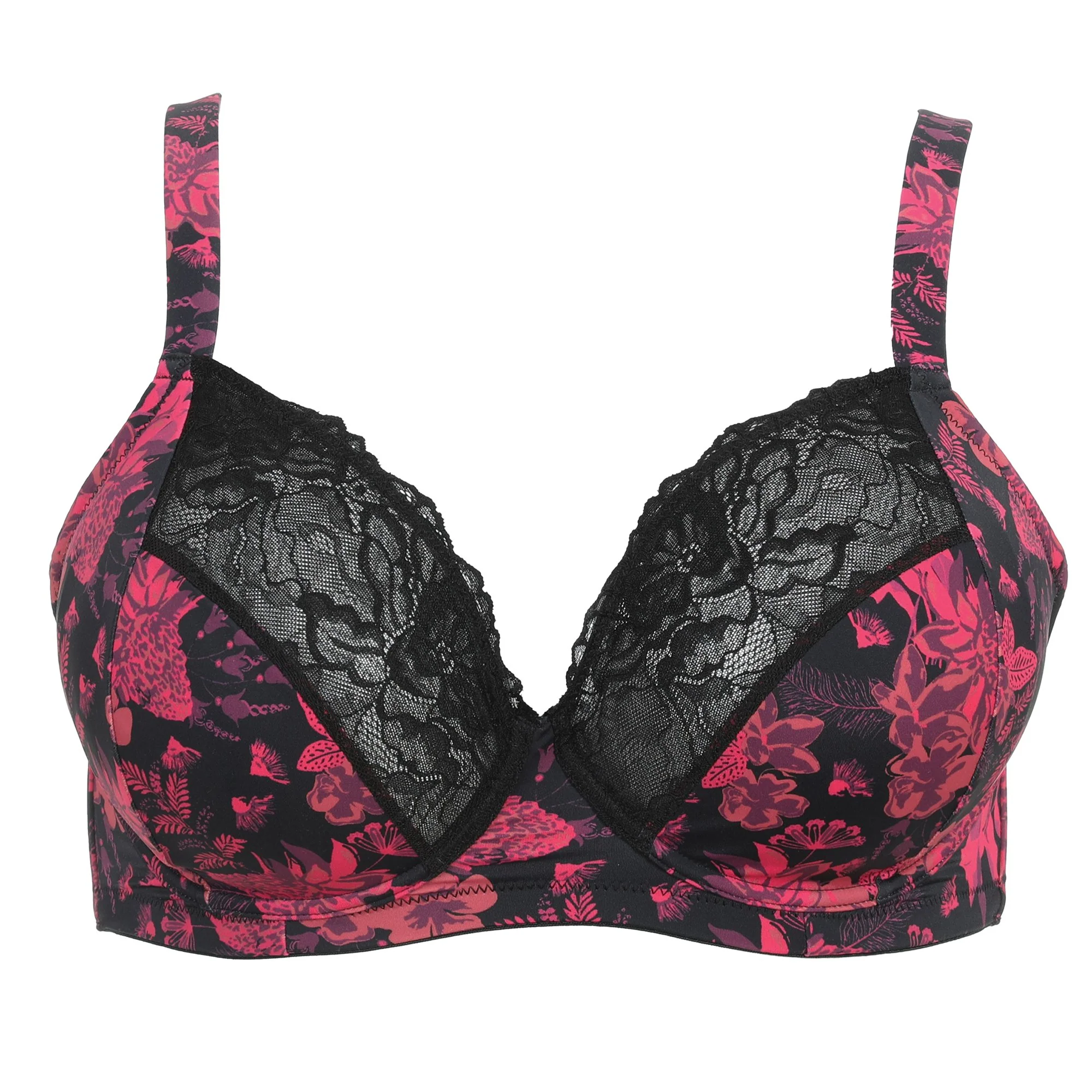 Soutien gorges fleuri noir et rose grand maintien - Rose