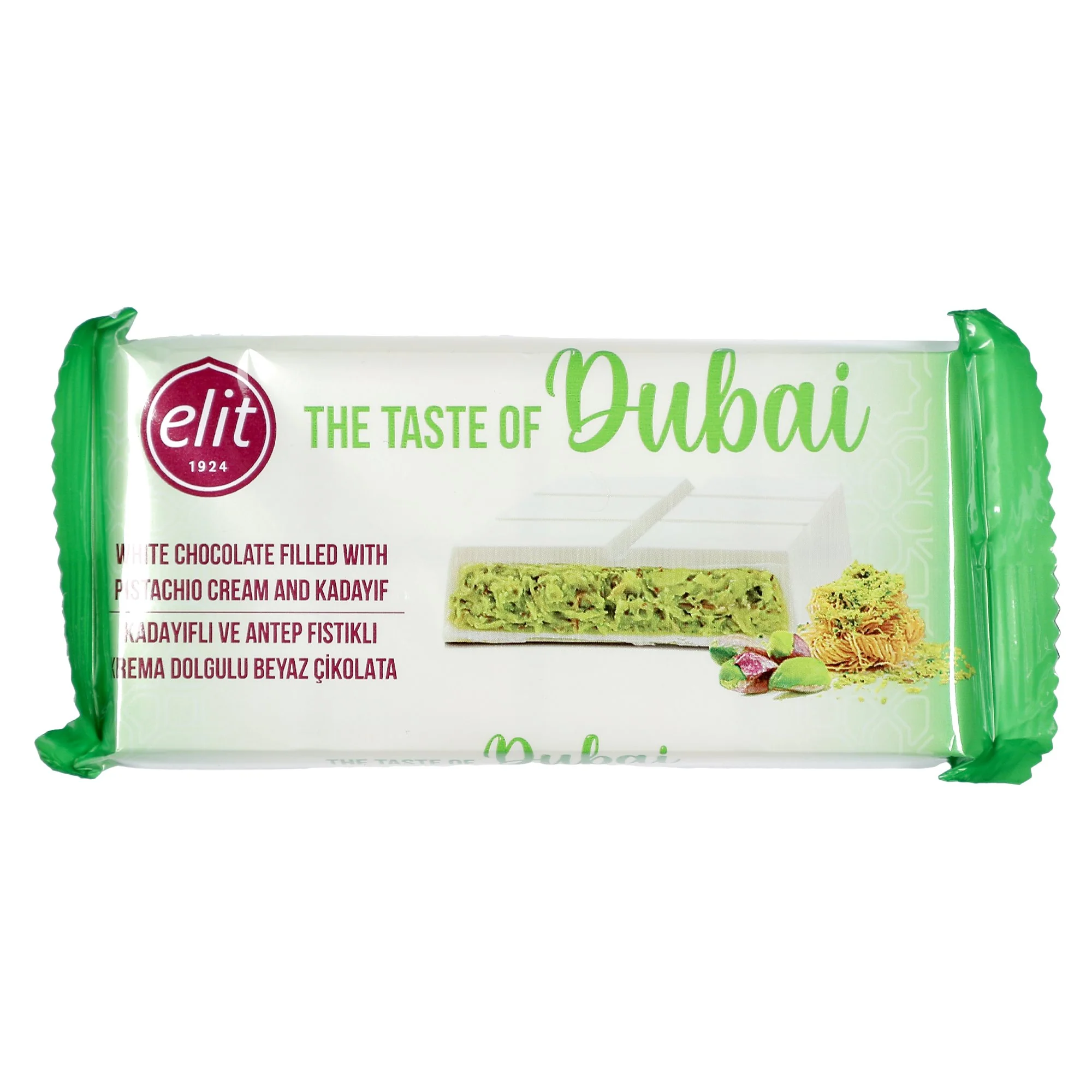 Tablette de chocolat de Dubaï chocolat blanc pistache et kadaif