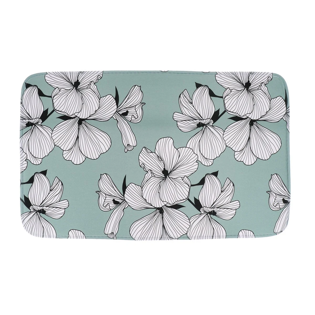 Tapis en microfibre vert avec motif eucalyptus 45 x 75cm