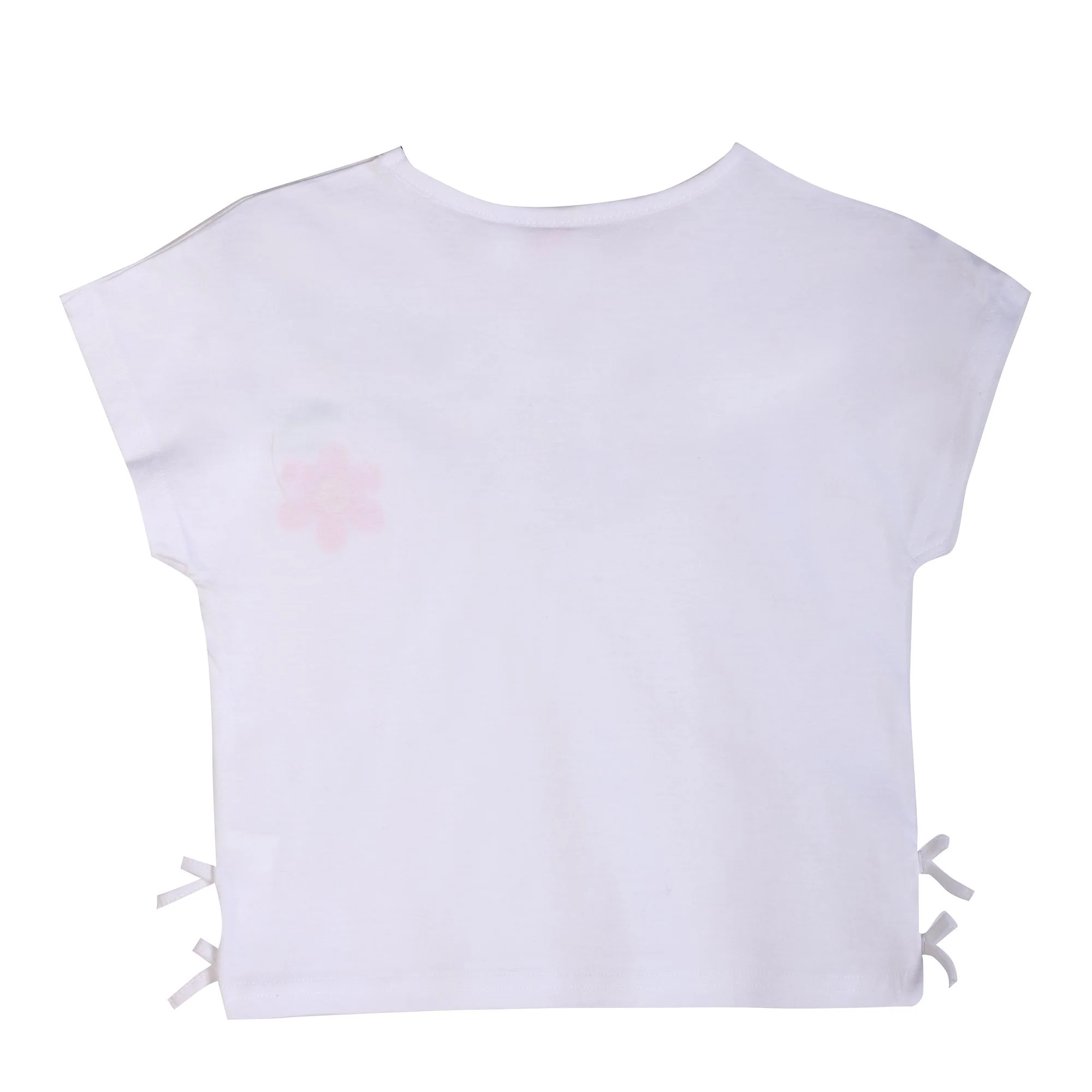 Tee shirt avec noeuds et broderies à fleurs - Blanc - Image 2