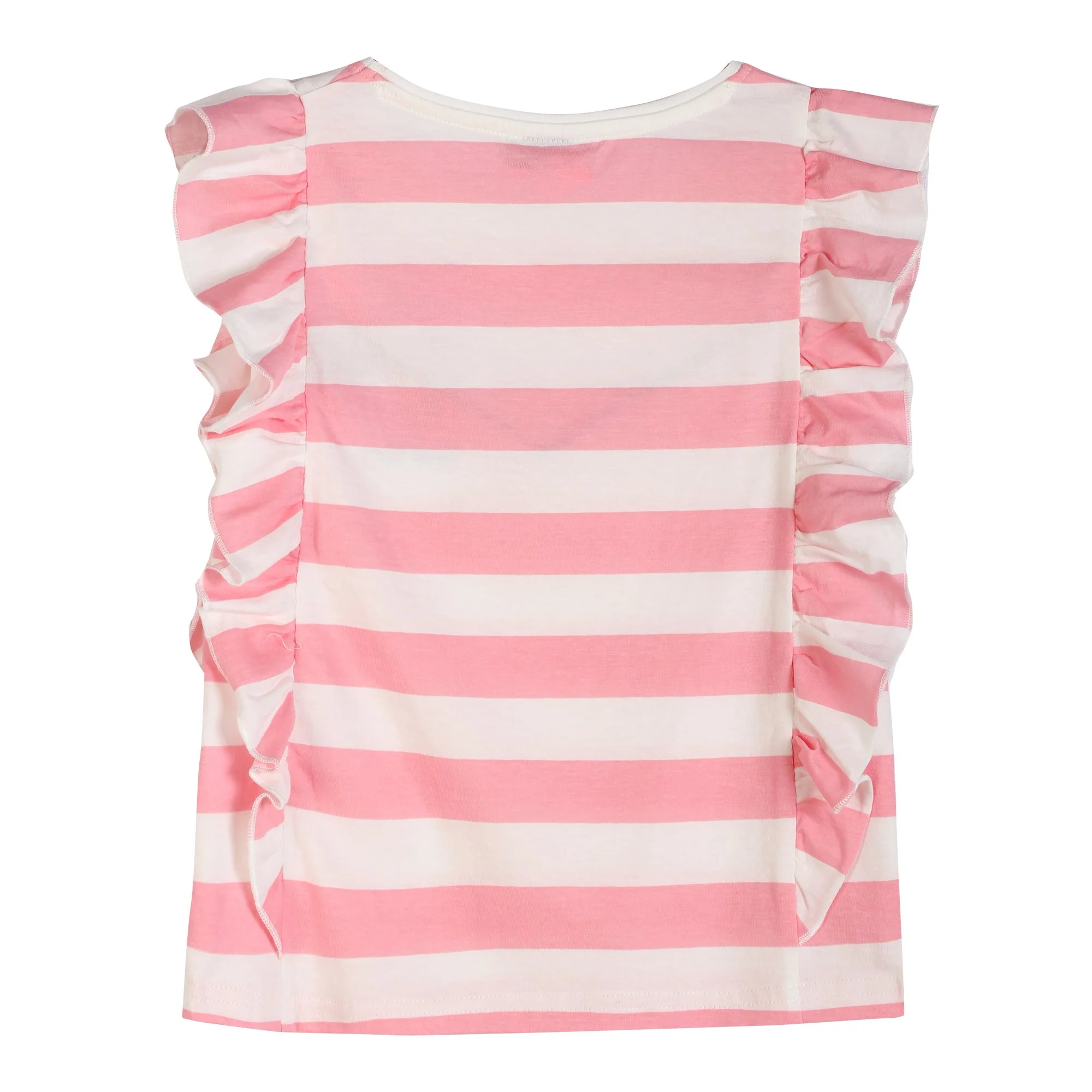 Tee-shirt manches courtes avec volants et rayures - Rose - Image 2