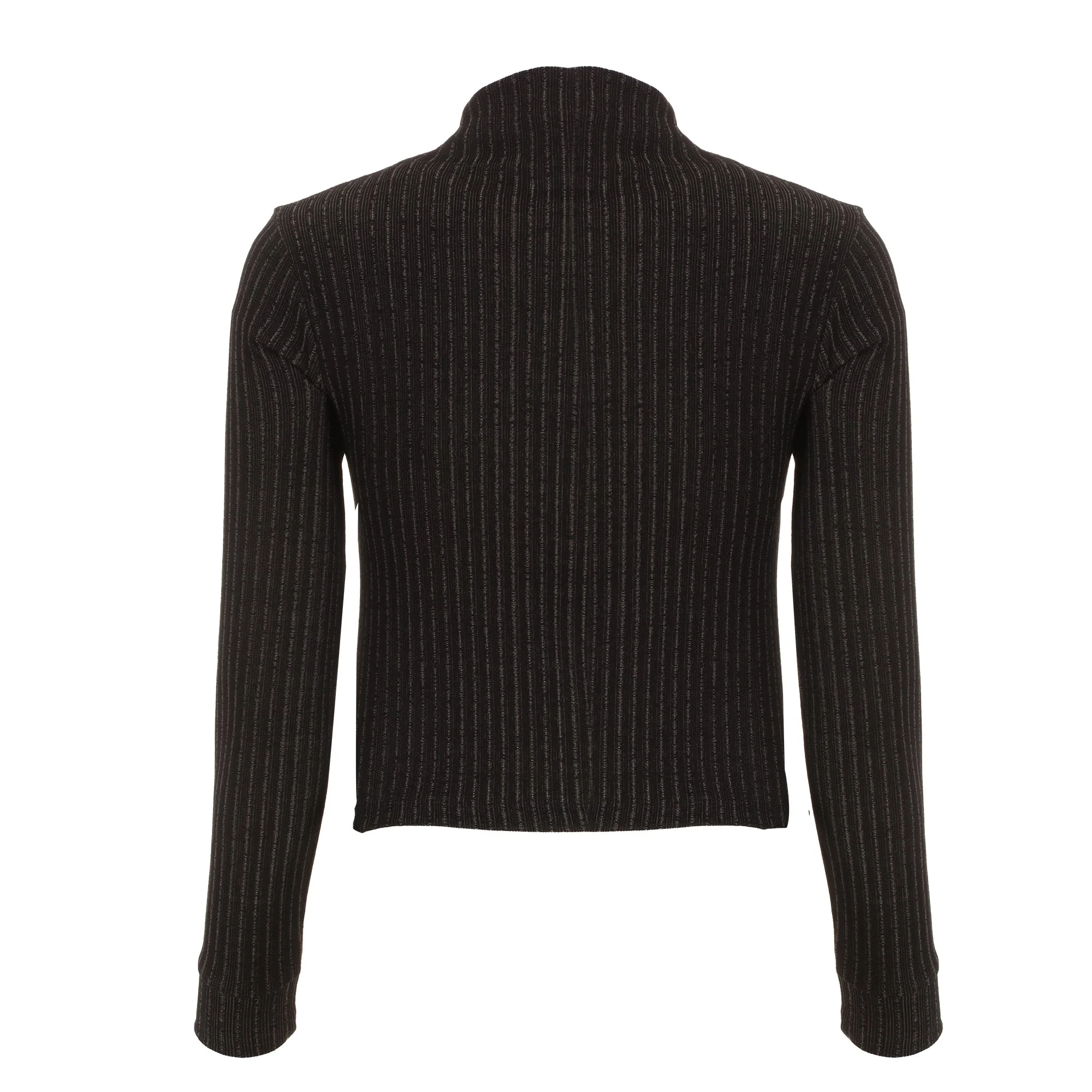 Tee-shirt manches longues crop col montant - Noir - Image 2
